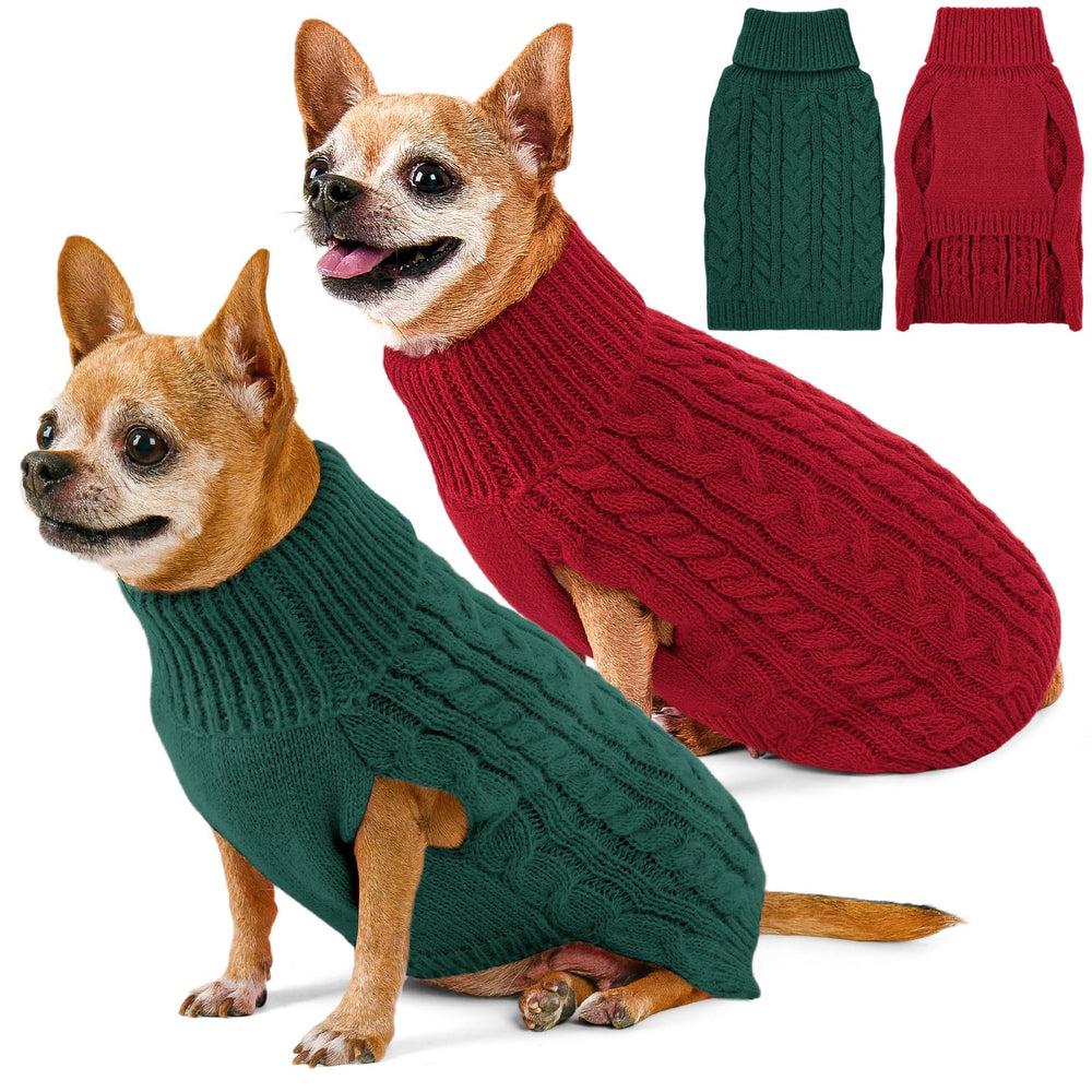 KCFESTIHUE two-pack dog sweaters front view showing cozy stretch-knit warmth