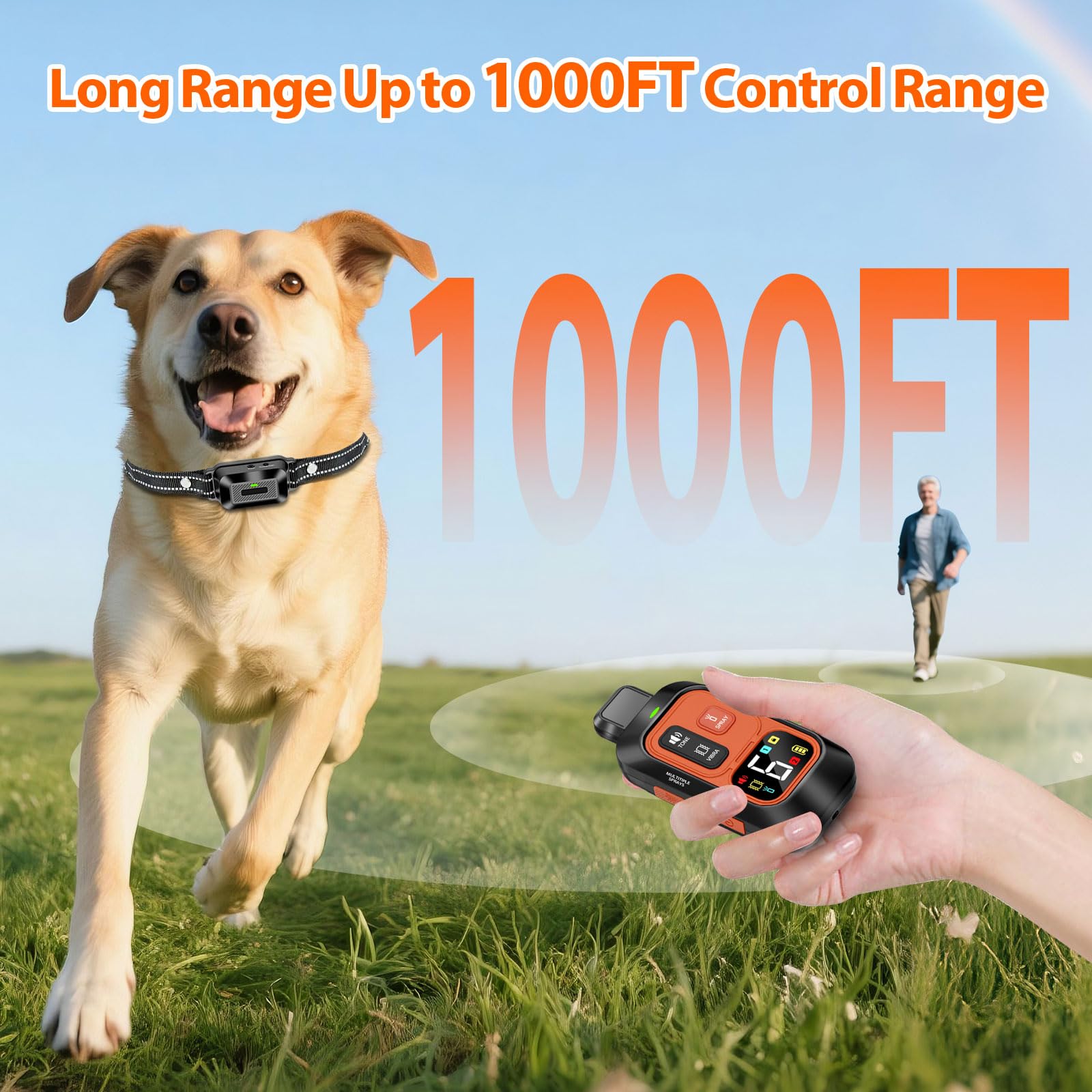 KDSZJDV 1000ft range collar helps supervise dogs outdoors reliably.