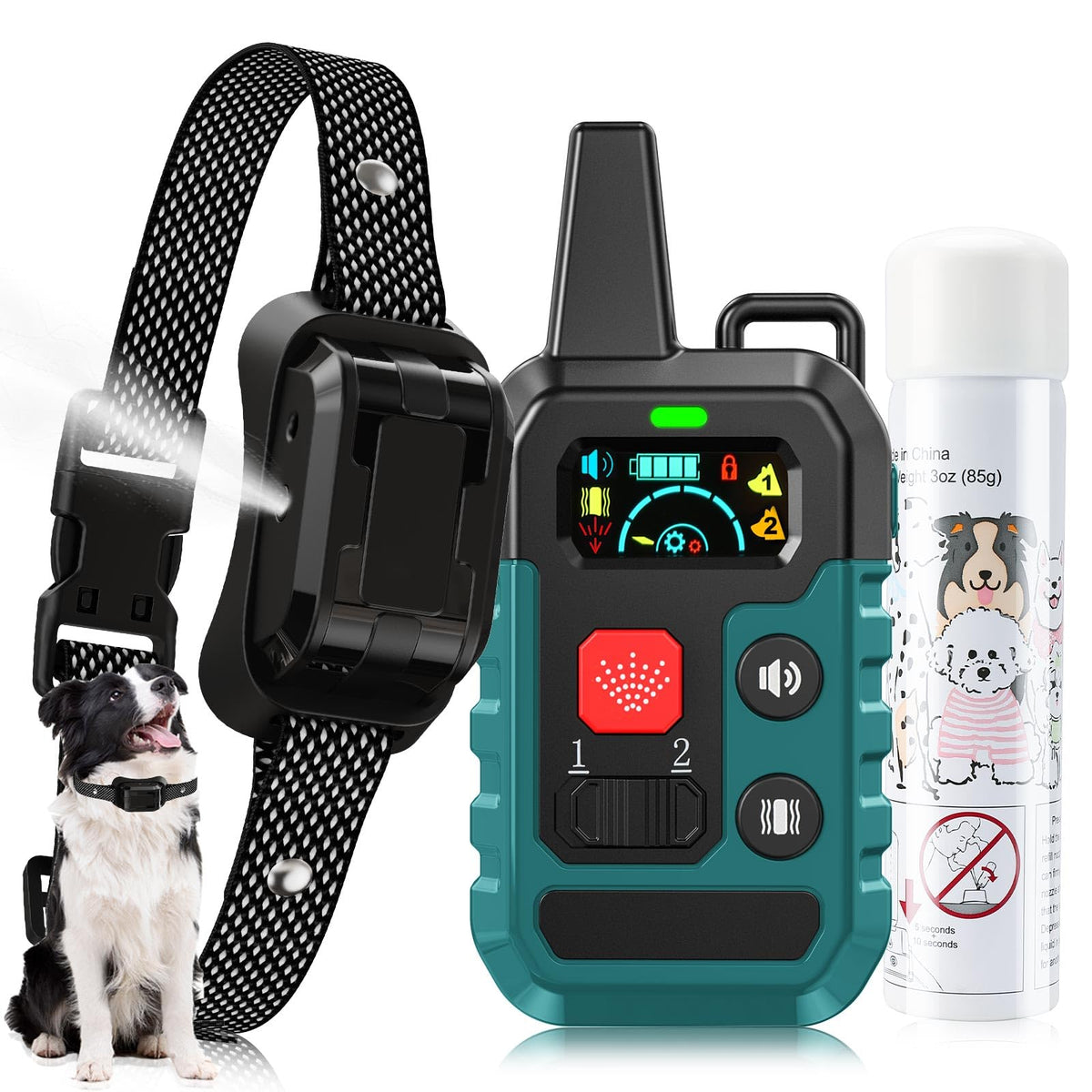 KDSZJDV Citronella collar front view highlighting humane training cue for dogs.