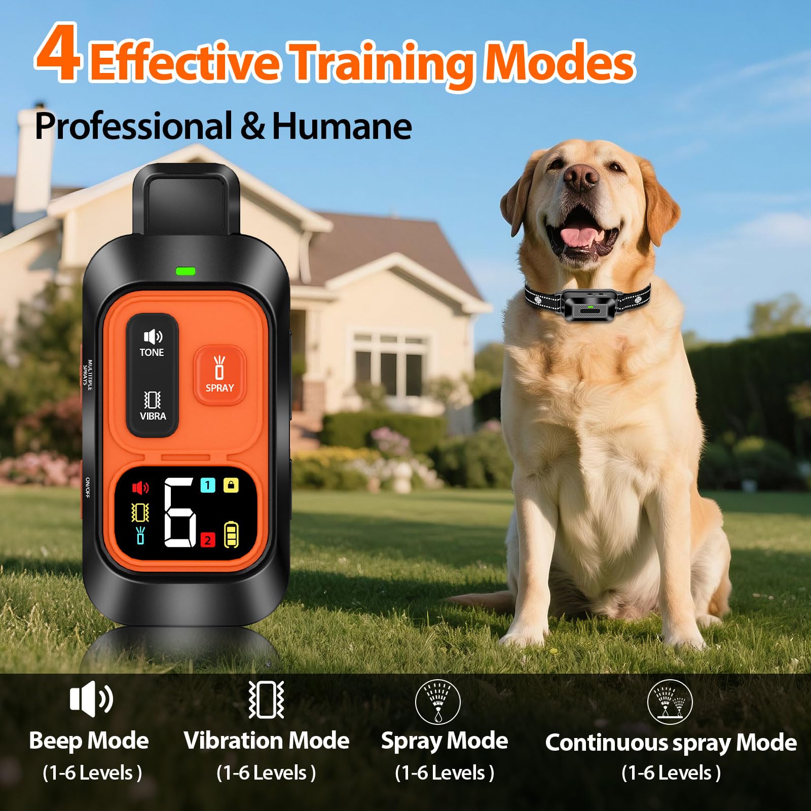 KDSZJDV dog collar shows beep, spray, and vibration modes for responsive training.