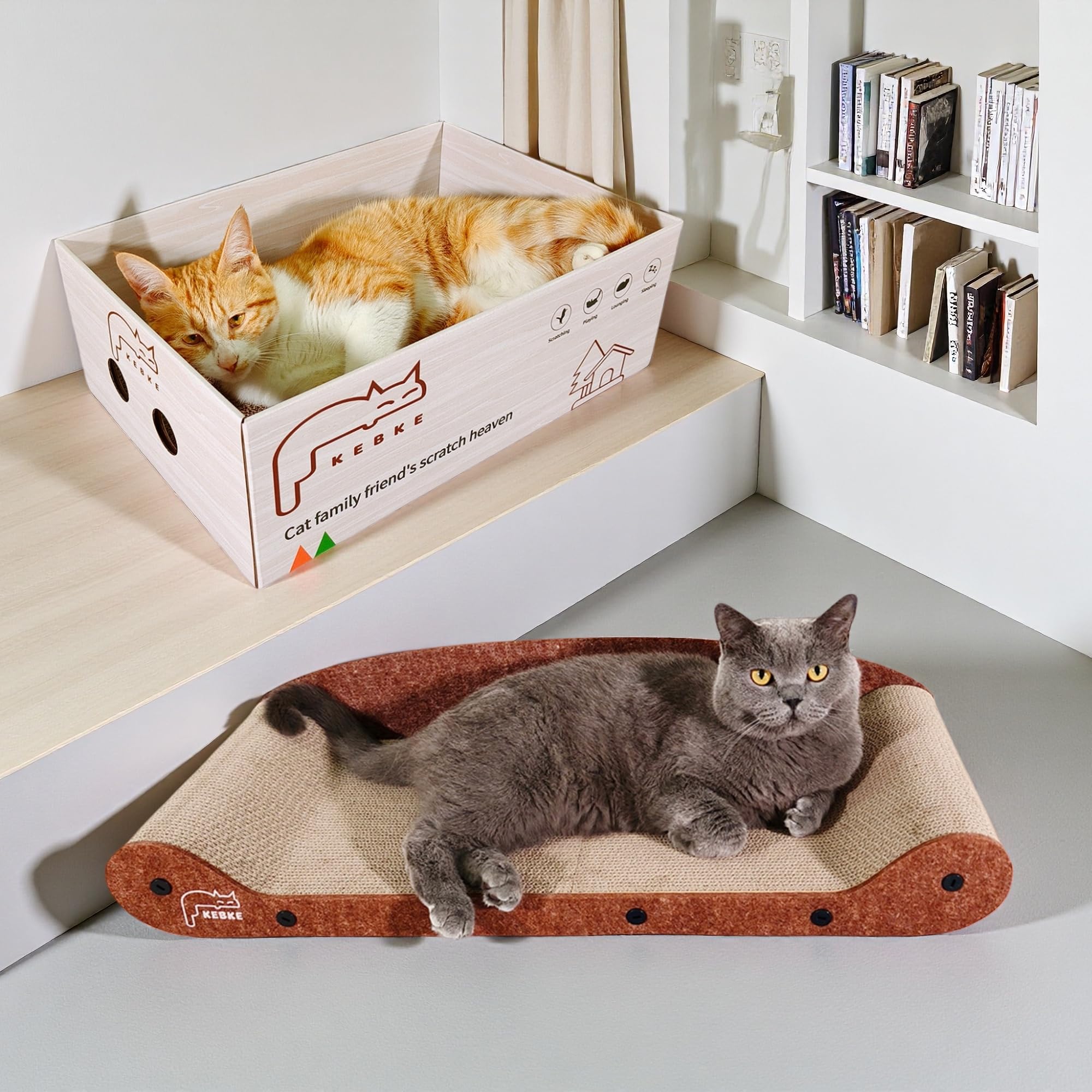 KEBKE cat-scratcher-rest-box-entry-height ensures easy access for curious cats