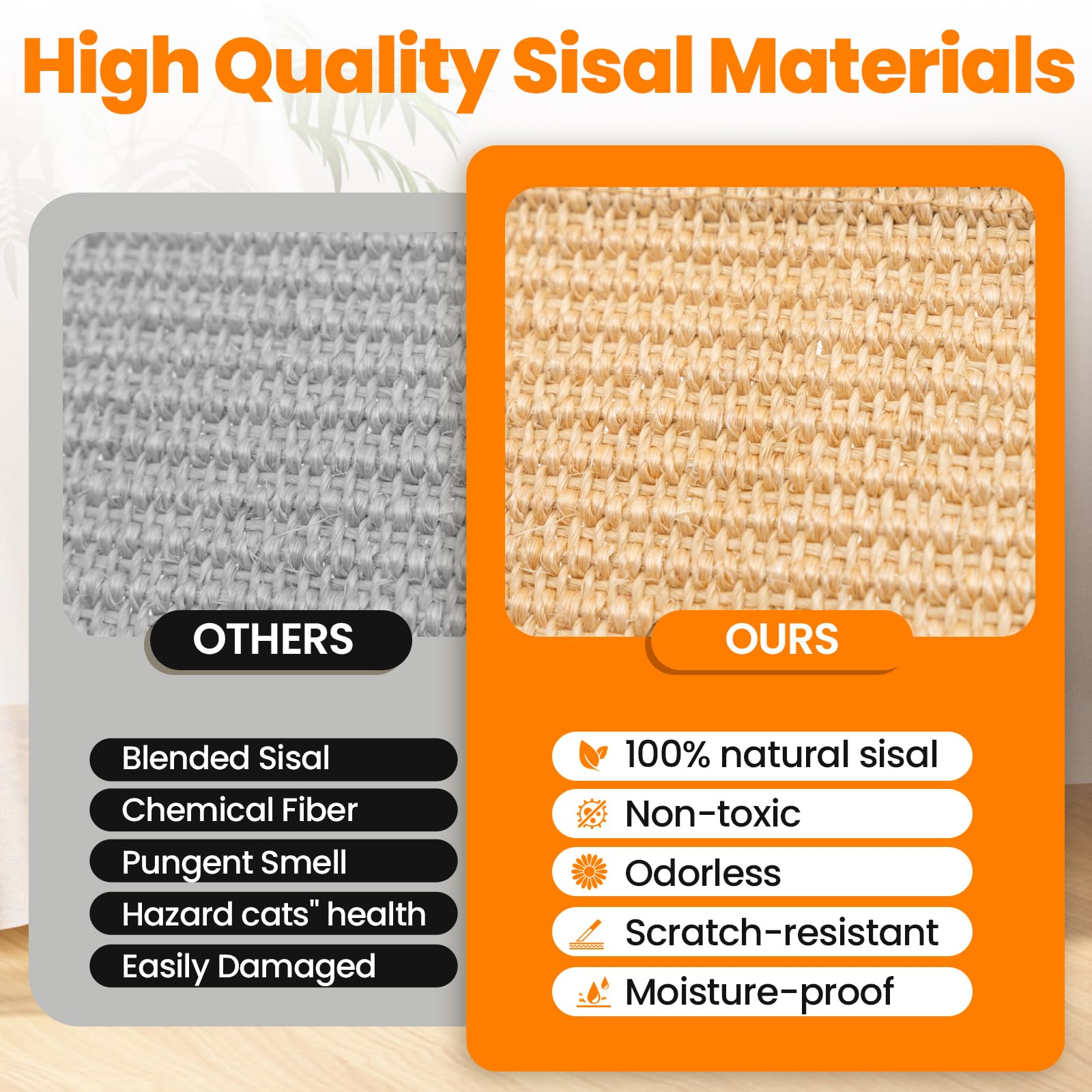 KEDAO natural sisal shows scratch-resistant surface for satisfying clawing without damage.