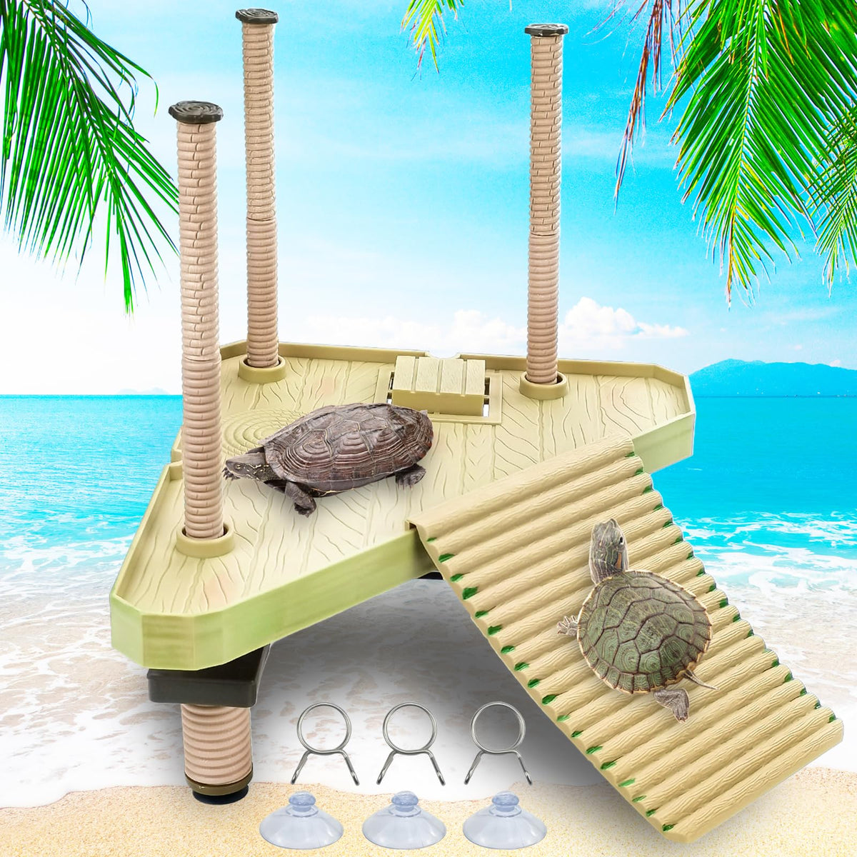 Keedolla Floating Turtle Pier island view shows adjustable height for depth-based basking.