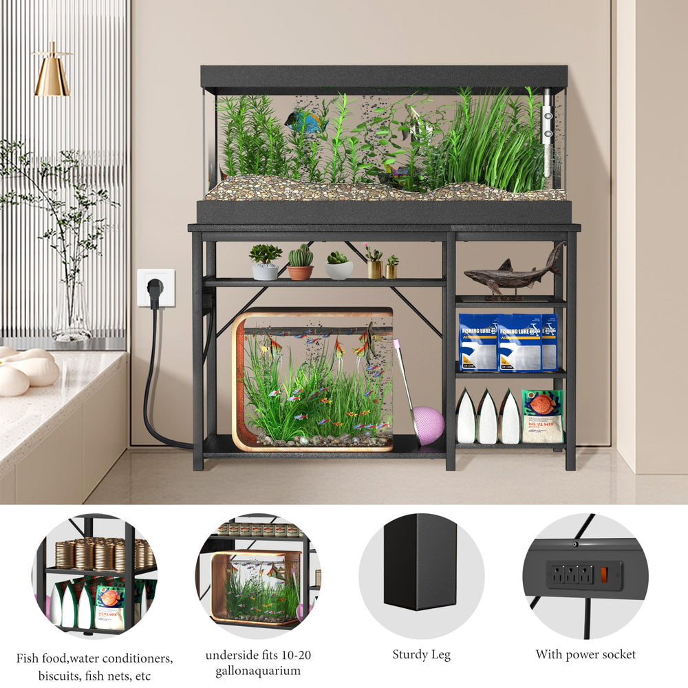 Keelian storage cabinet with removable shelves organizes fish foods and tools.