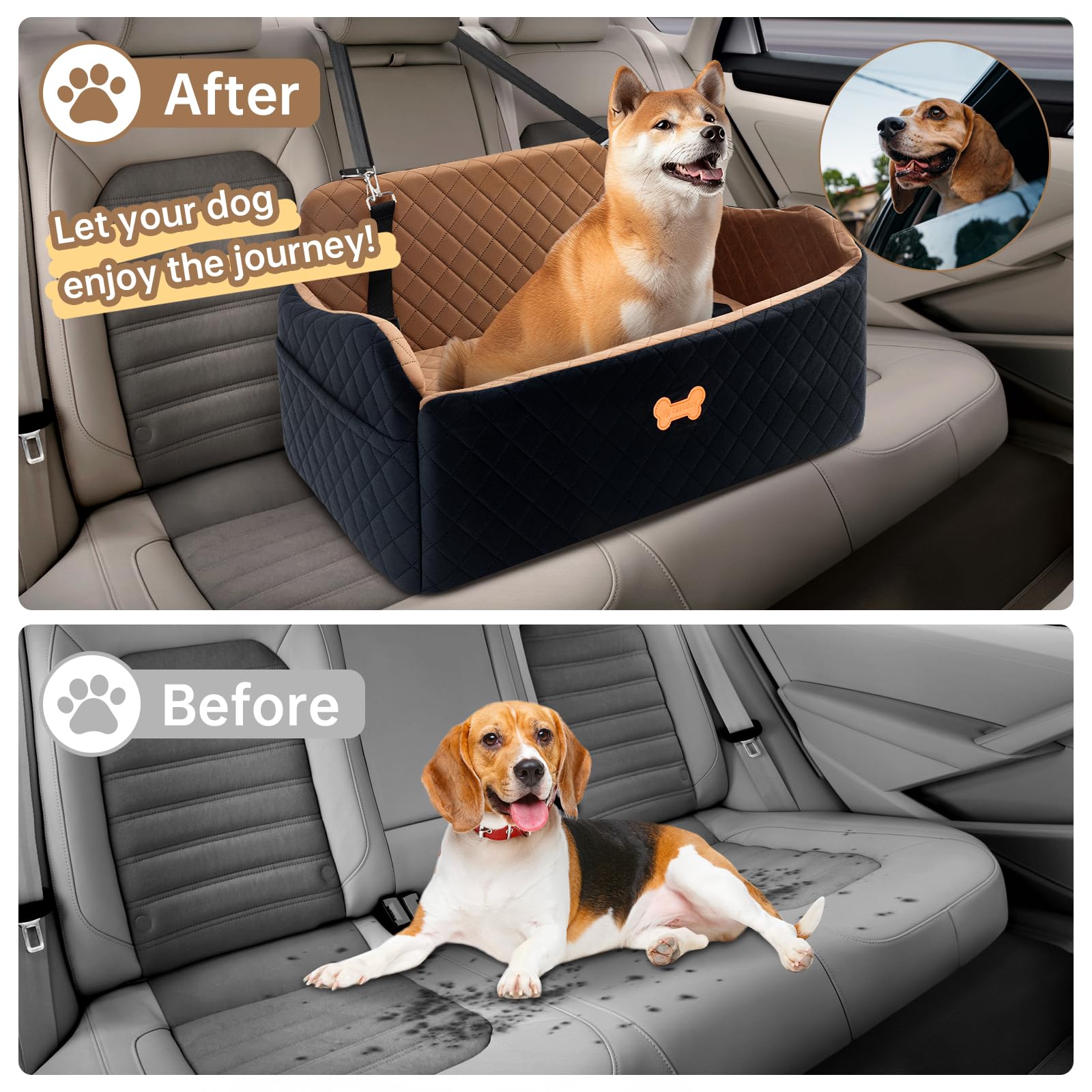 KEELUXE car seat large dog inside view shows elevated view and comfort