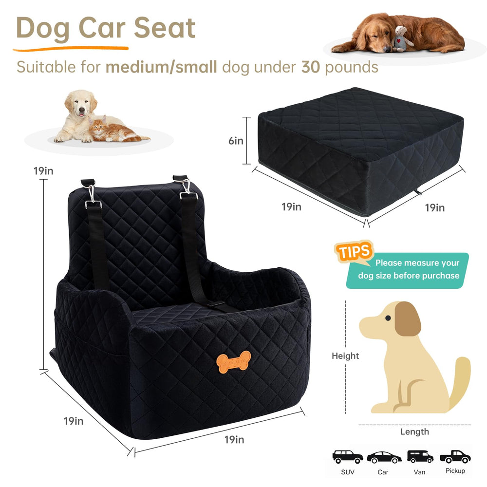 KEELUXE dog car seat open cushion reveals detachable memory foam
