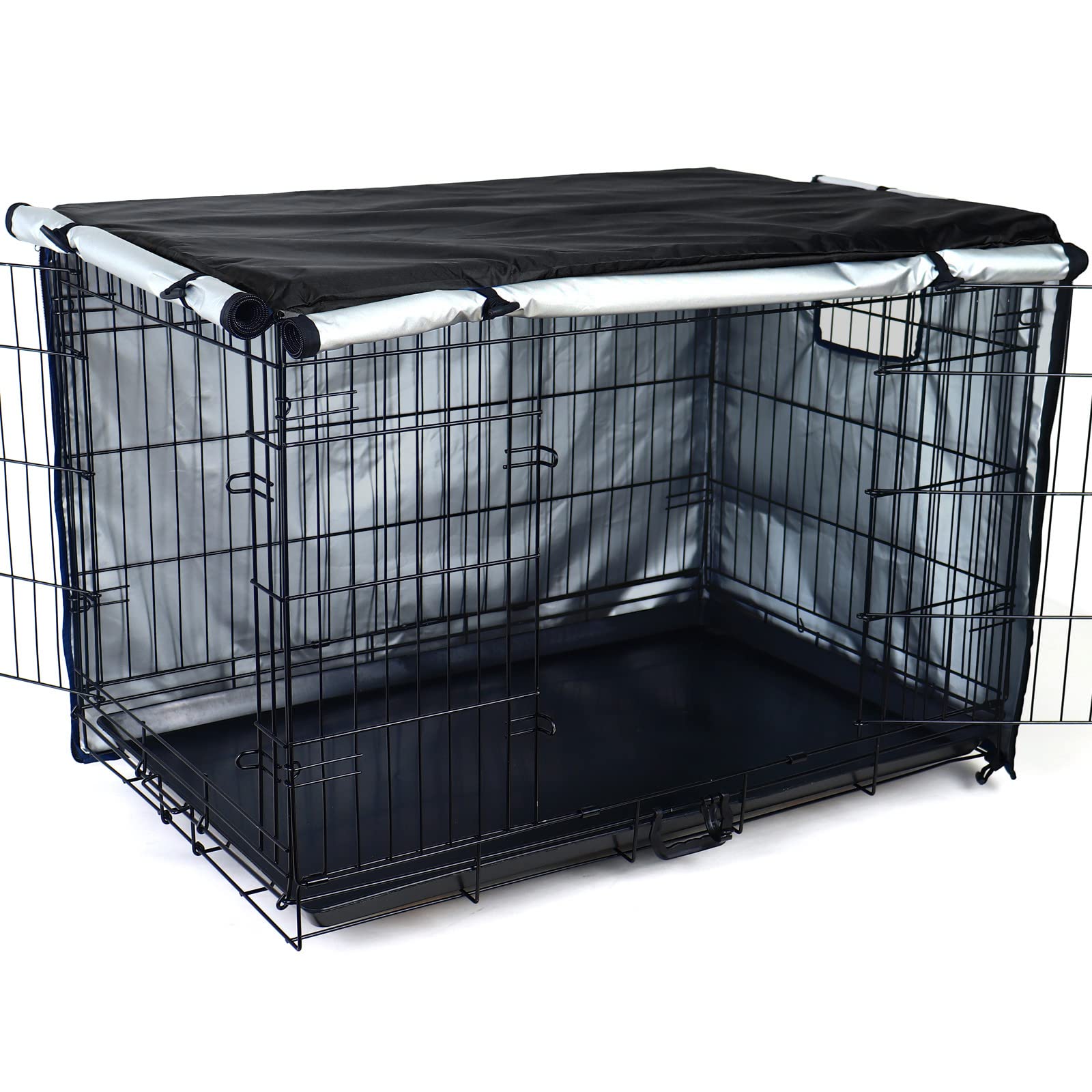Kefit dog crate cover 36 inch front view creates a dark, calm space for your dog.