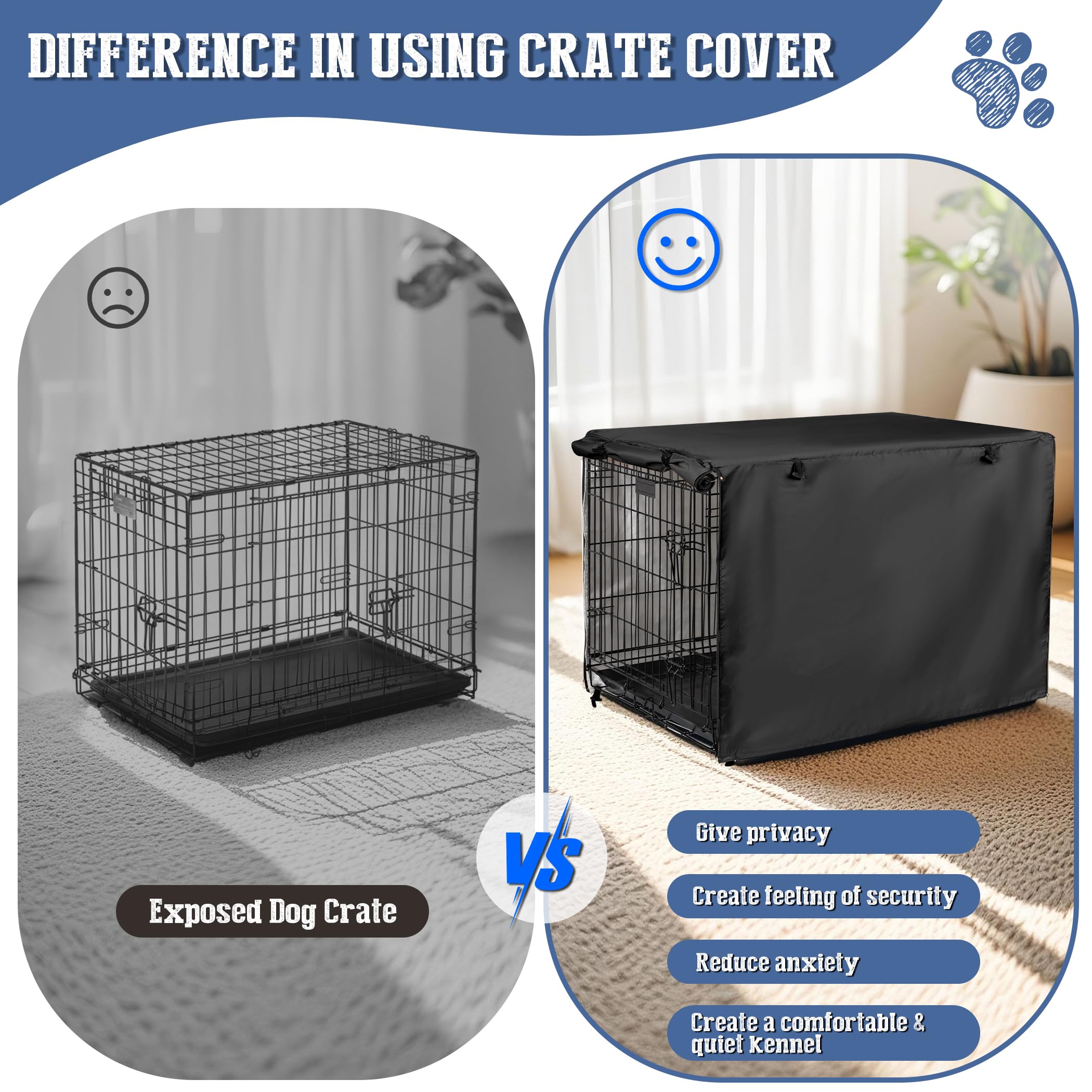 Kefit dog crate cover air vent window highlights adjustable light and airflow for comfort.