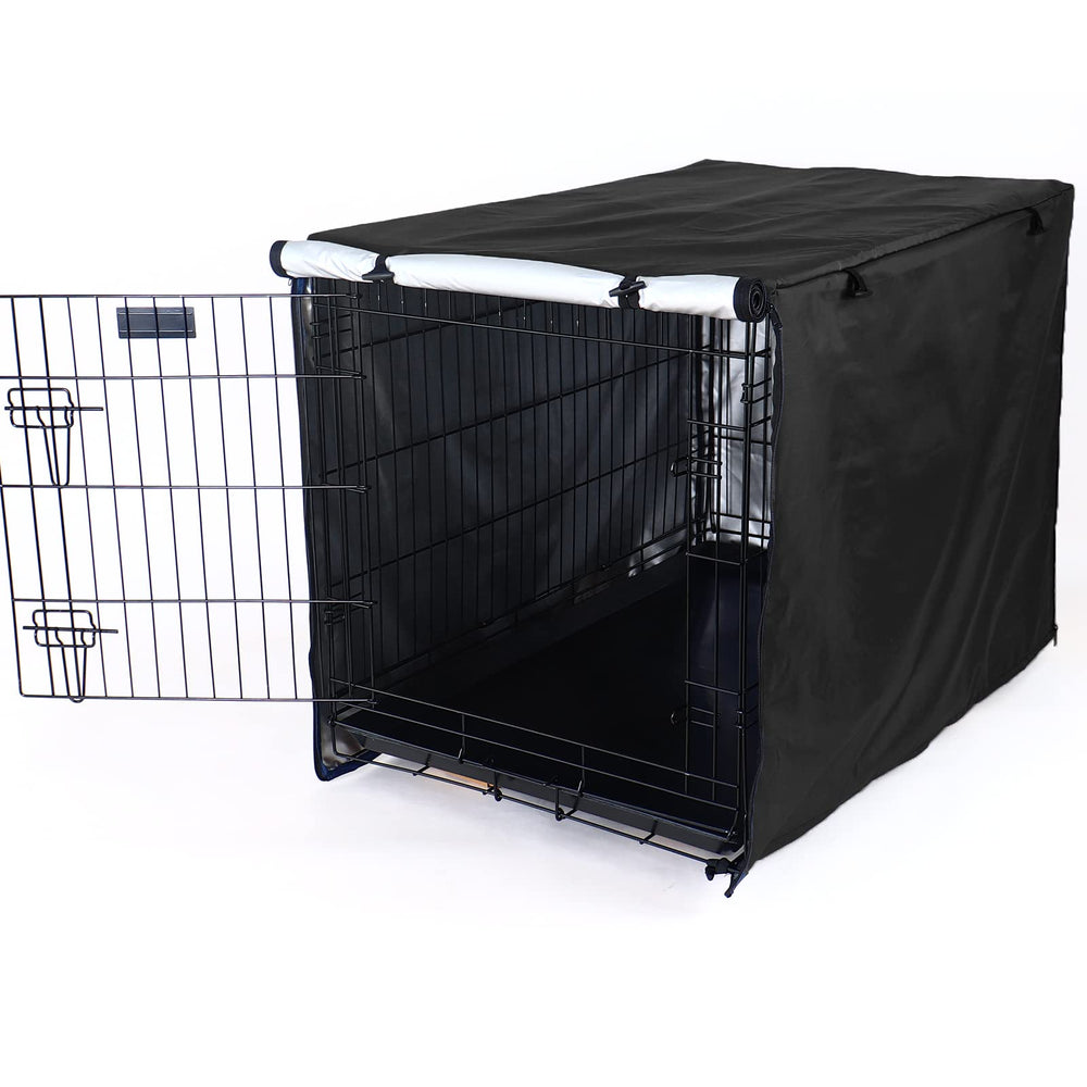 Kefit dog crate cover black finish complements homes while keeping pets comfortable.