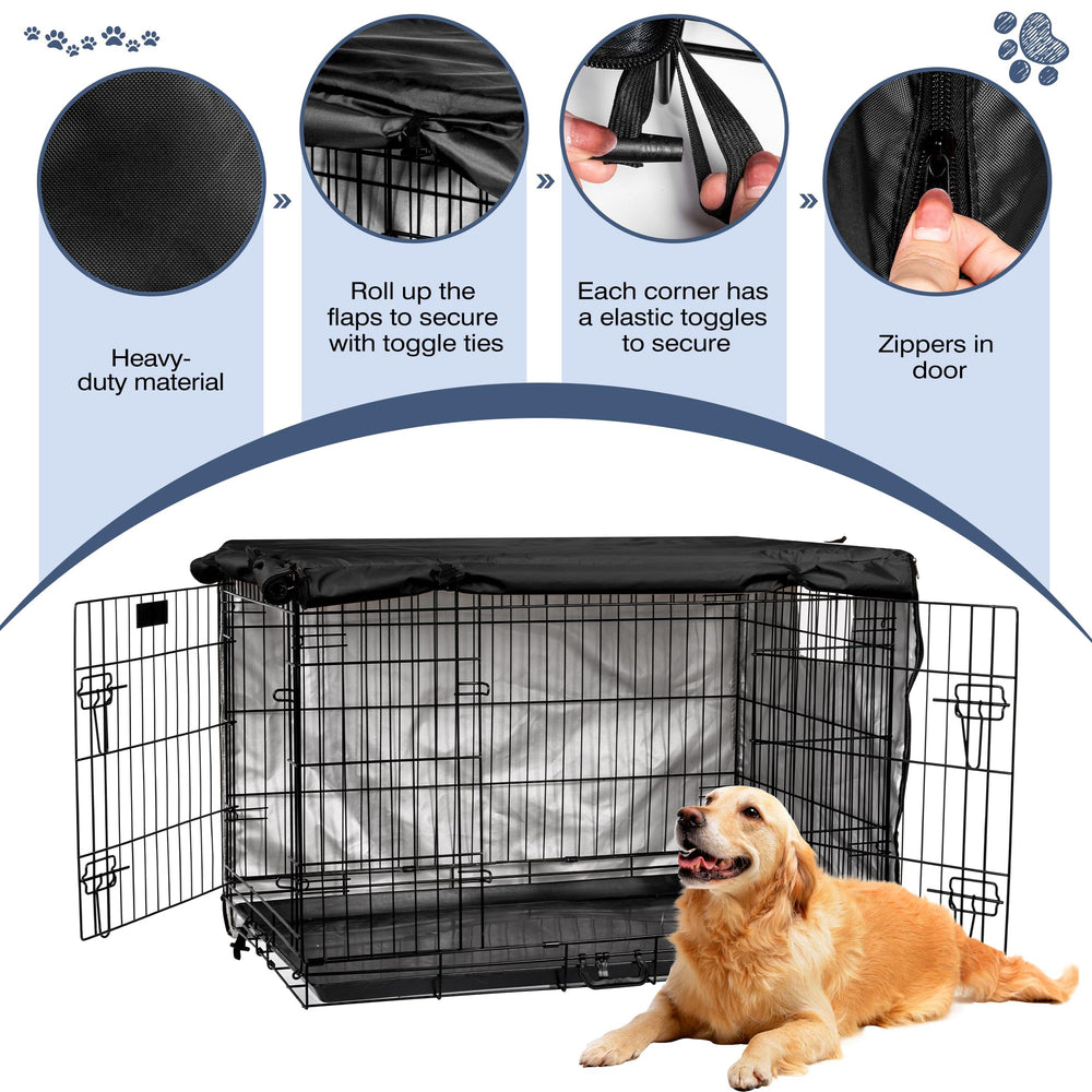 Kefit dog crate cover corner elastic toggle secures snug fit on any standard crate.