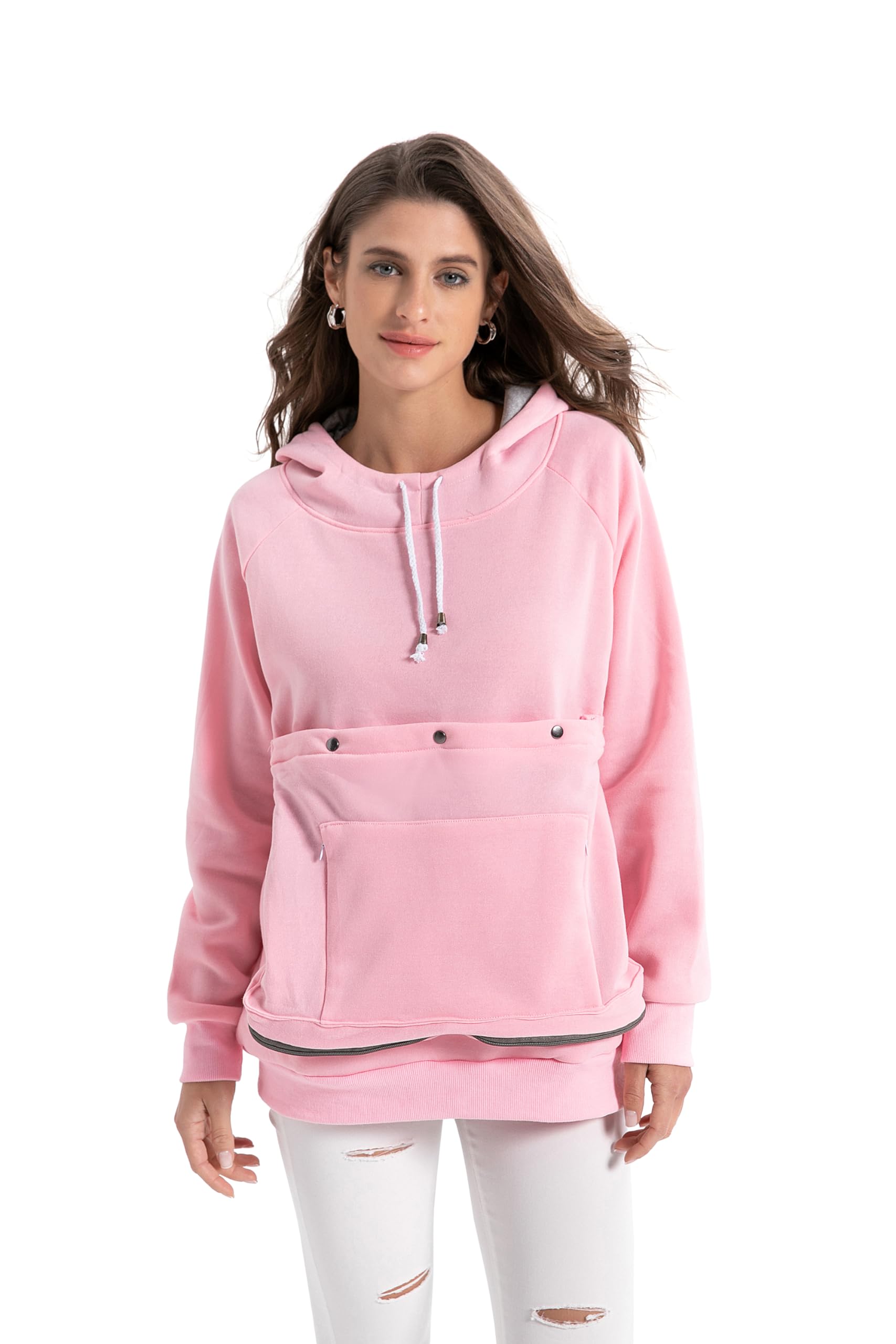 Kei Tomlison pet pouch hoodie front view for hands-free pet carrying