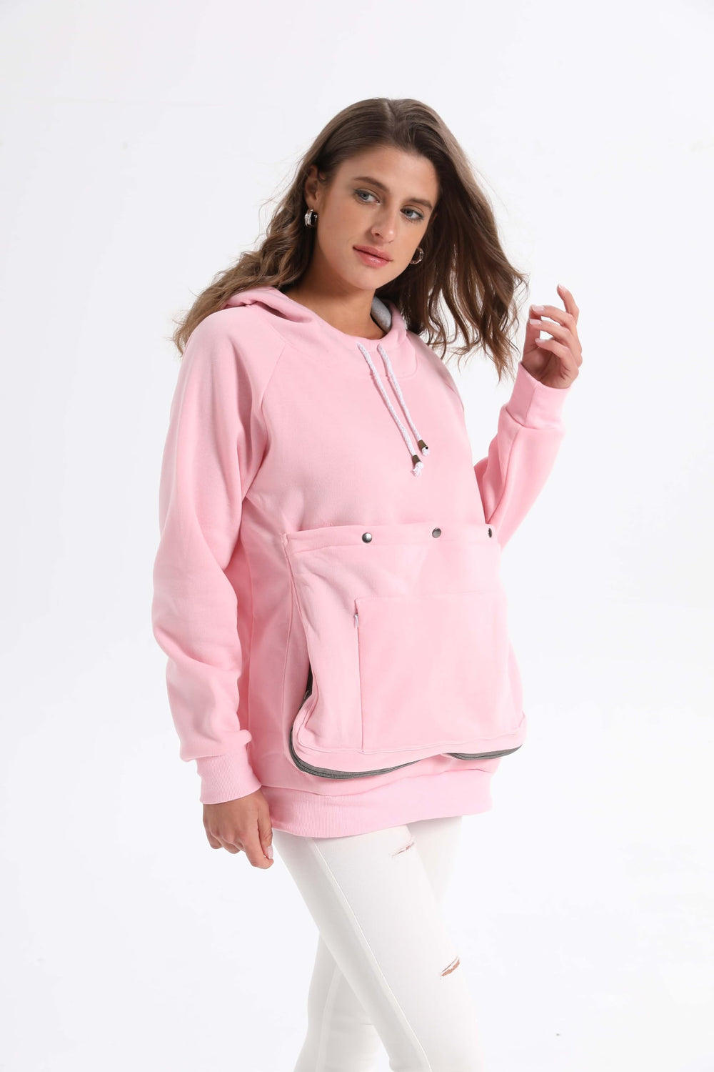 Kei Tomlison pet pouch hoodie model wearing for everyday outings