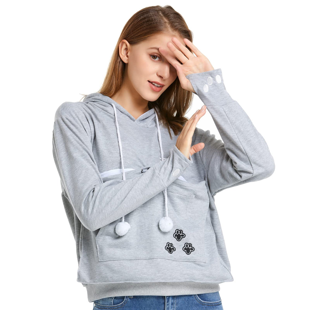 kei tomlison hoodie with a large front pocket for pet carrying.
