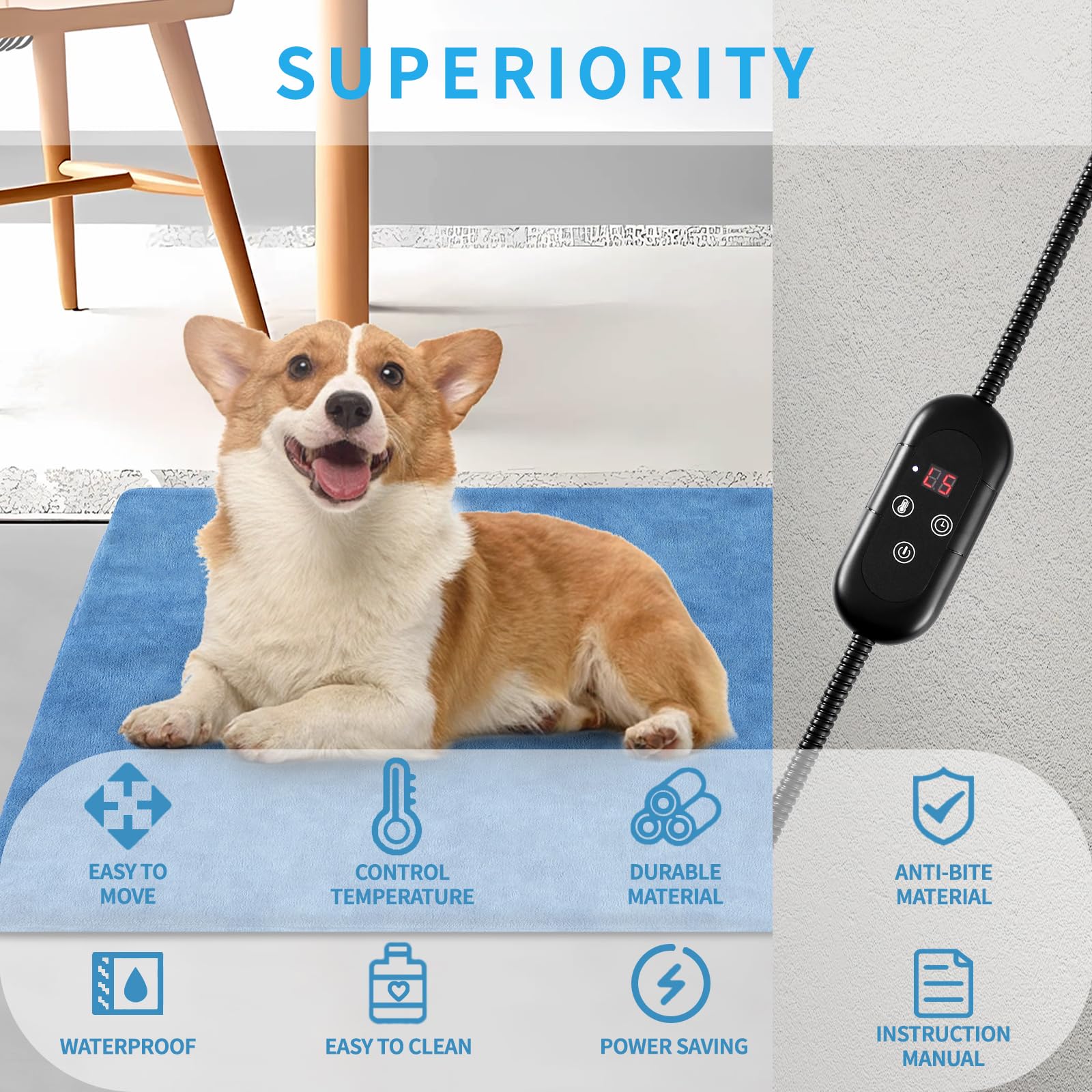 KEKELAN Pet Heating Pad temperature settings show six adjustable levels