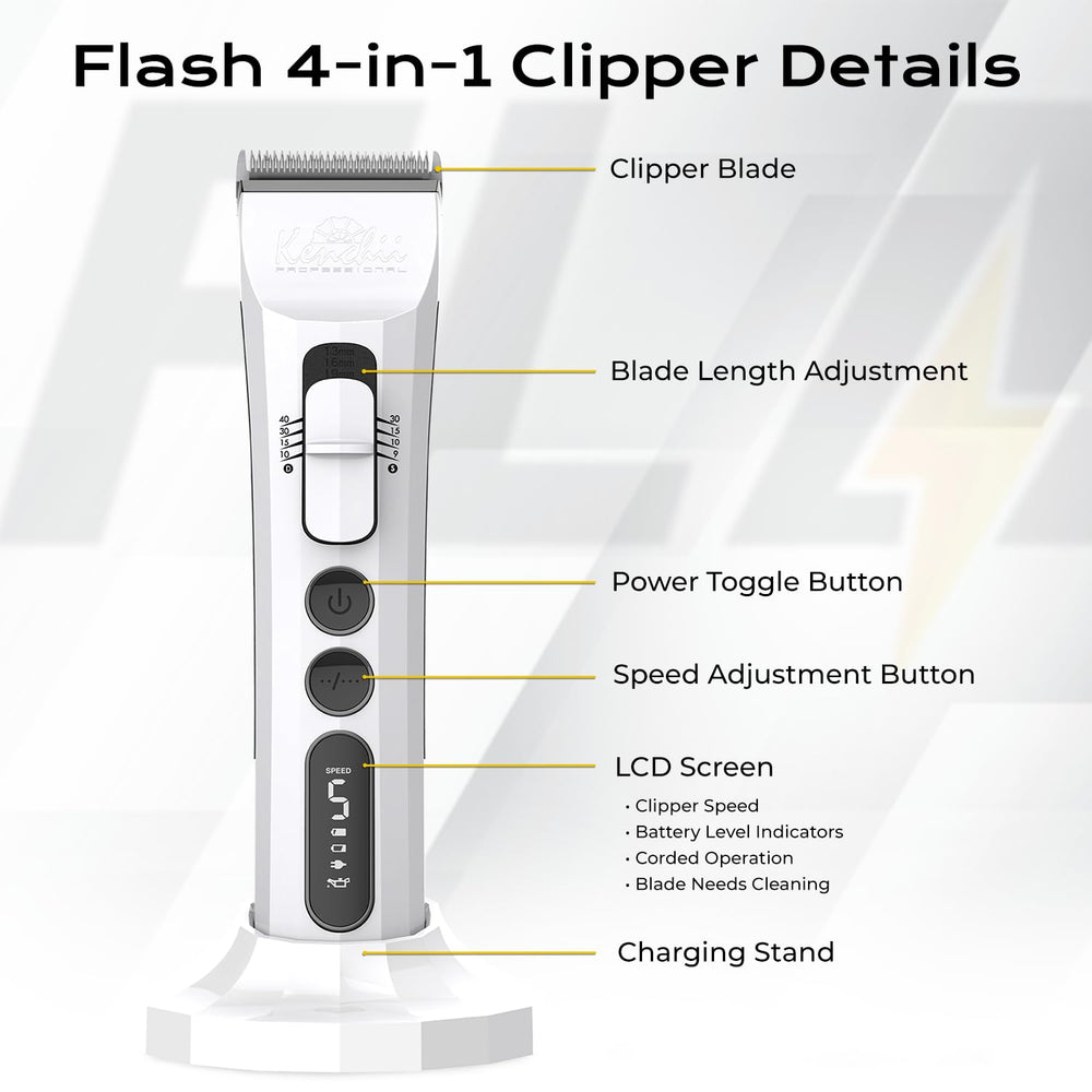 Kenchii Flash dog clippers battery indicator shows charge status during grooming sessions