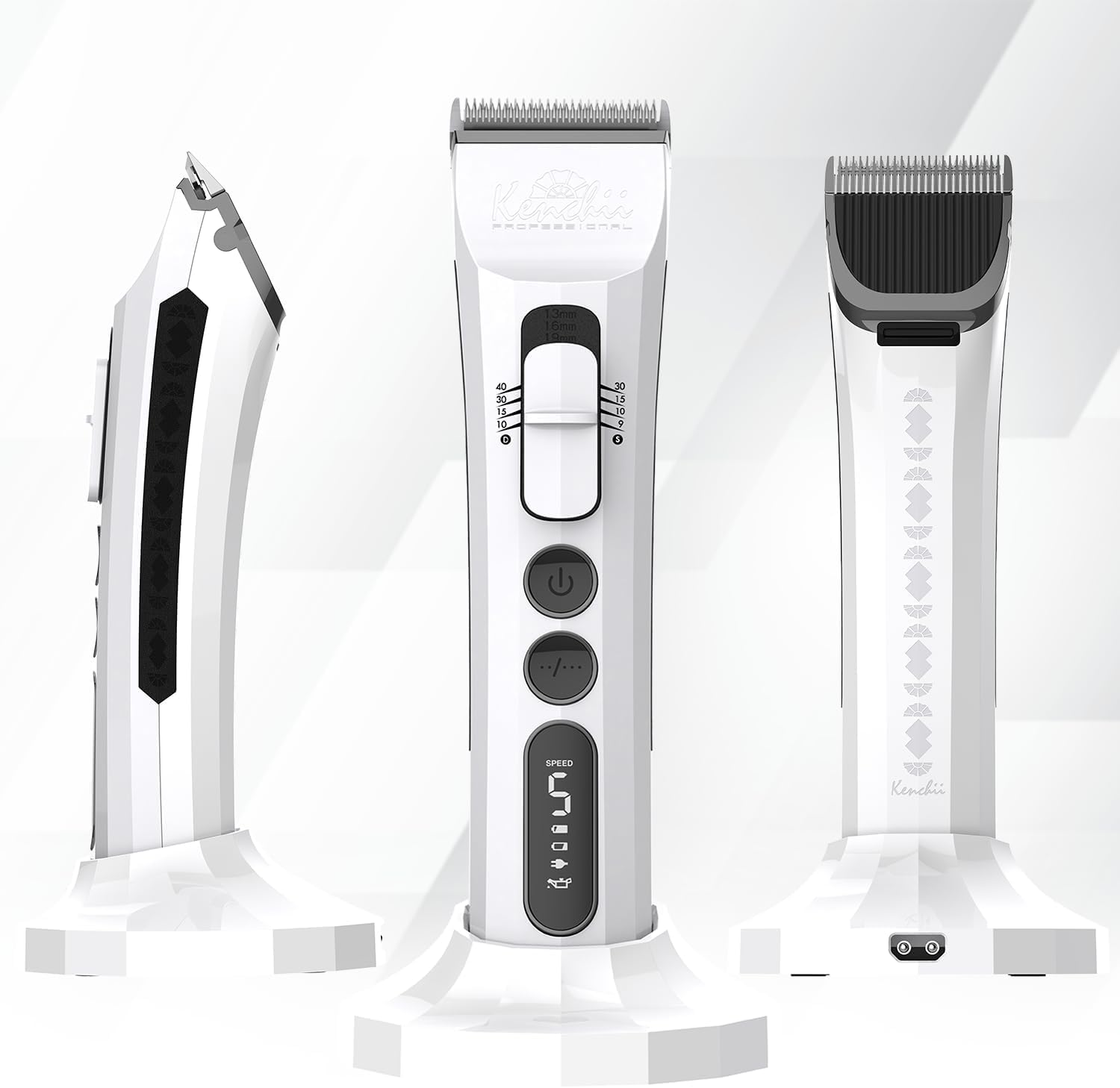 Kenchii Flash dog clippers LCD display highlights speed and battery life for precise grooming