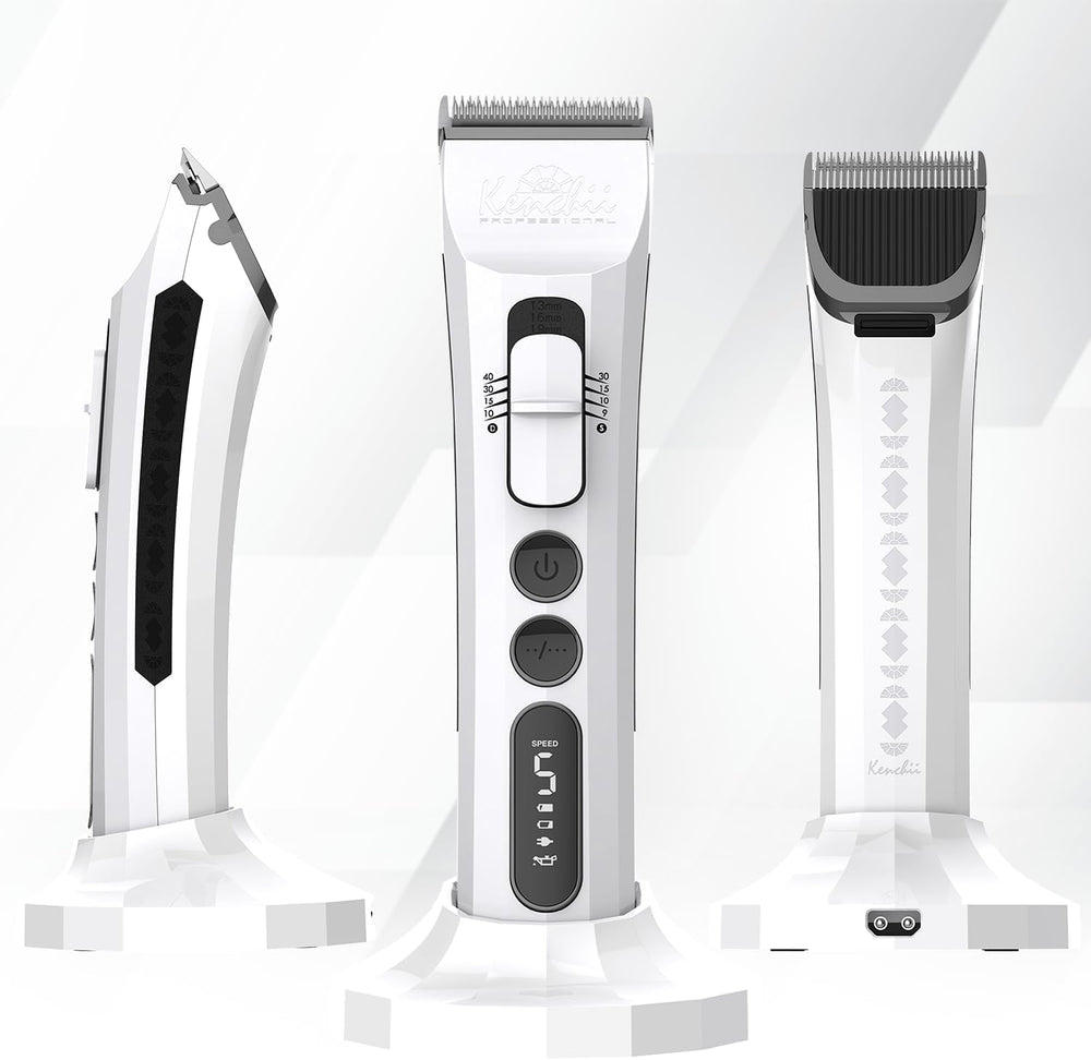 Kenchii Flash dog clippers LCD display highlights speed and battery life for precise grooming
