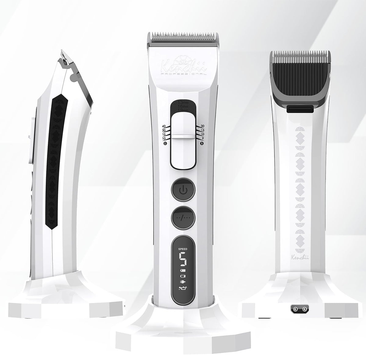 Kenchii Flash dog clippers LCD display highlights speed and battery life for precise grooming