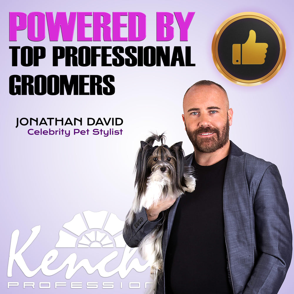 Kenchii Flash grooming kit includes blade oil, cleaning brush, and charging base