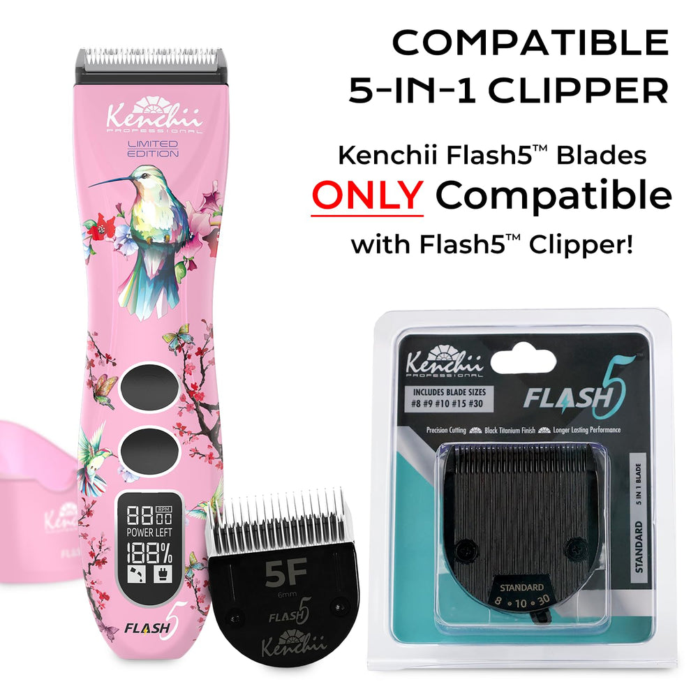 Kenchii Flash 5 stainless steel blade close-up highlighting durability.