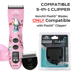 Kenchii Flash 5 stainless steel blade close-up highlighting durability.