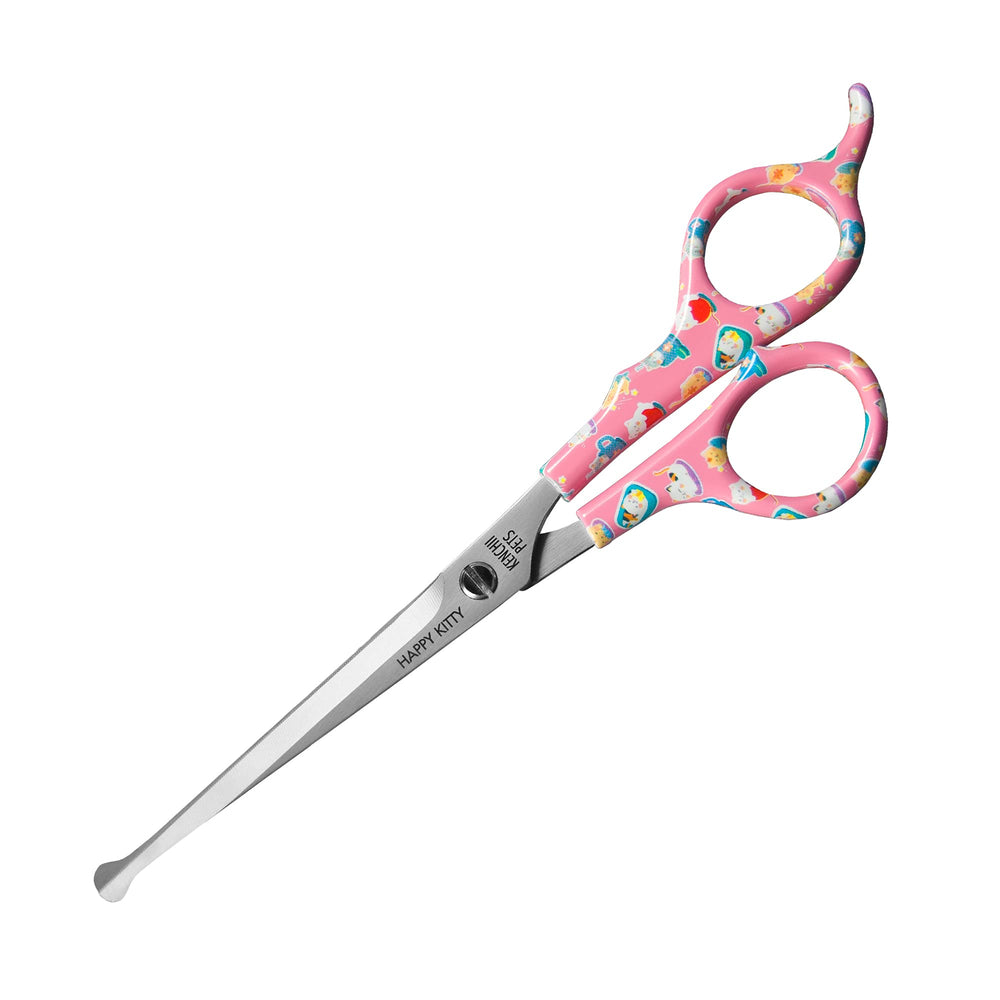Kenchii Happy Kitty ball tip scissors assembled for safe at-home kitten grooming