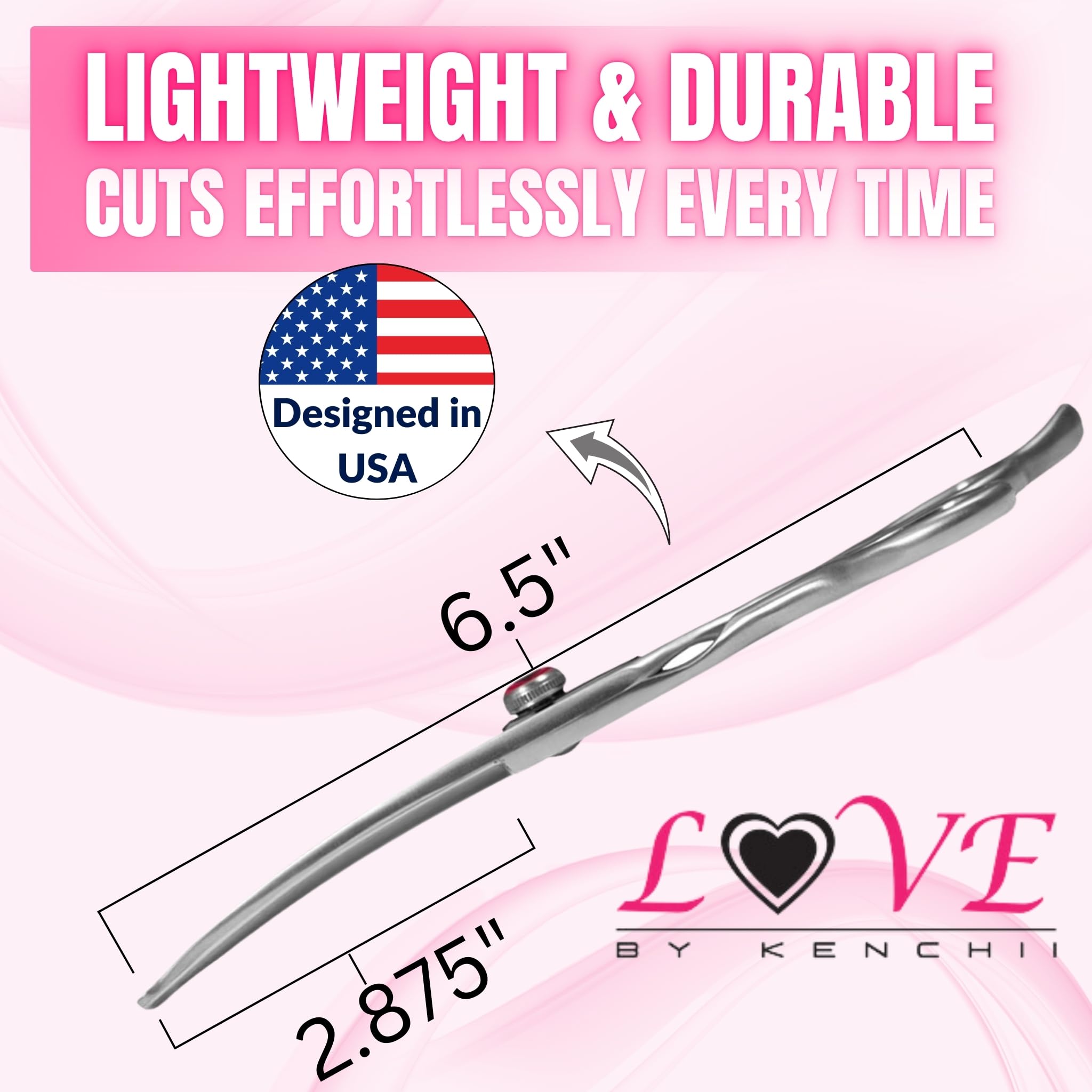 Kenchii Love Dog Grooming Scissors curved balltip—safe around delicate areas.