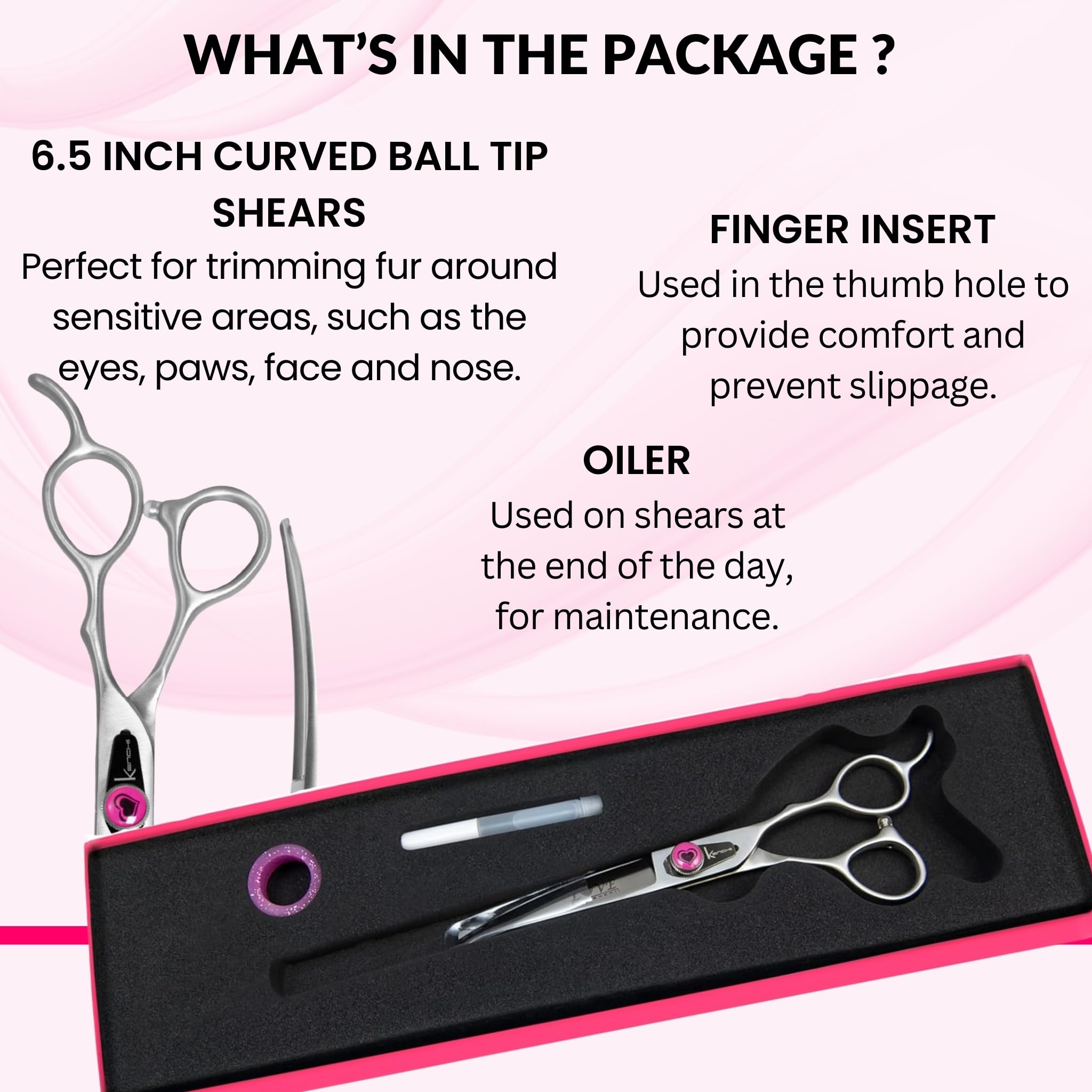 Kenchii Love Dog Grooming Scissors Japanese alloy steel—durable, sharp, reliable.