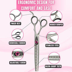 Kenchii Love ergonomic handle closeup highlights comfortable grip for extended grooming sessions.