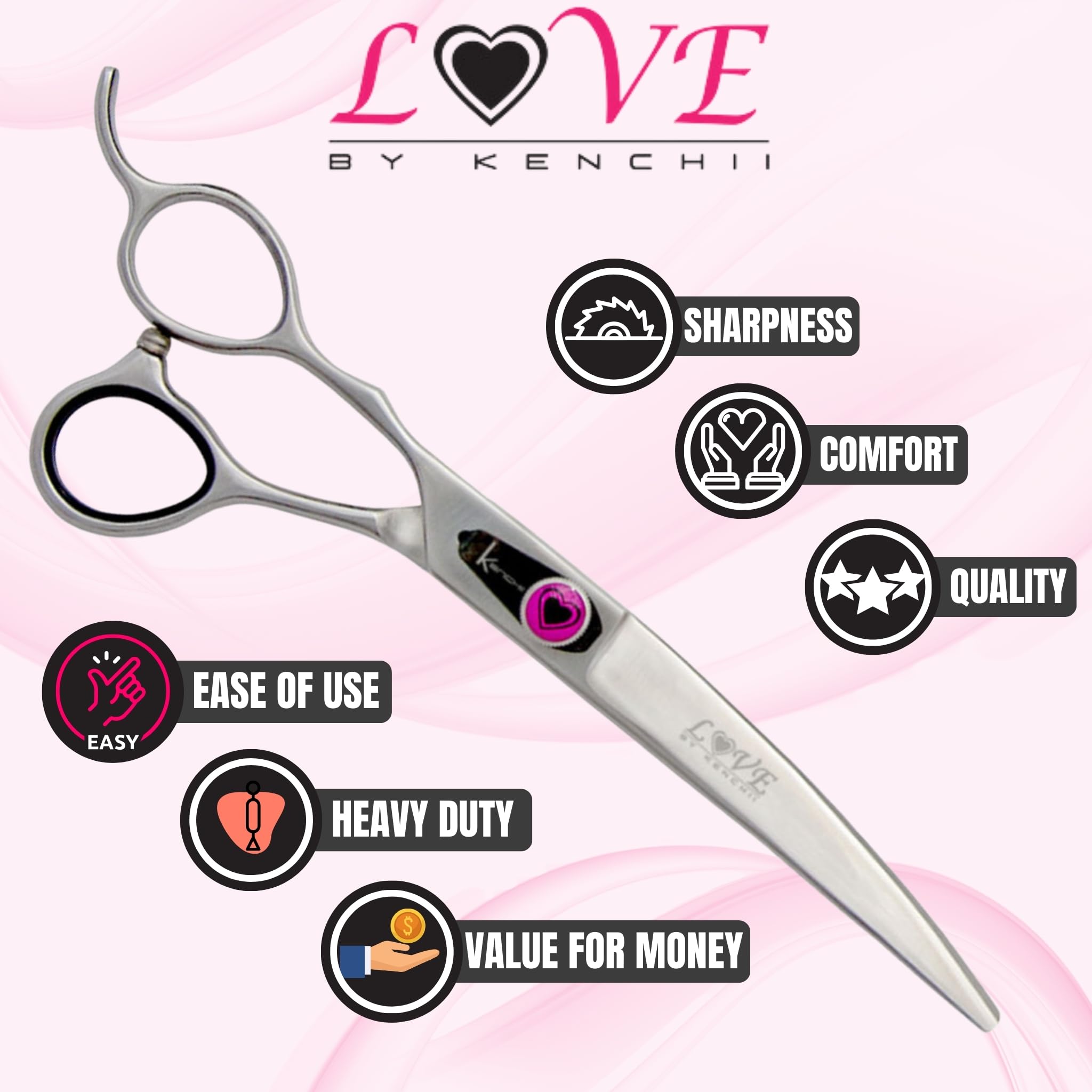 Kenchii Love left-handed dog grooming scissors balltip safety design protects delicate areas