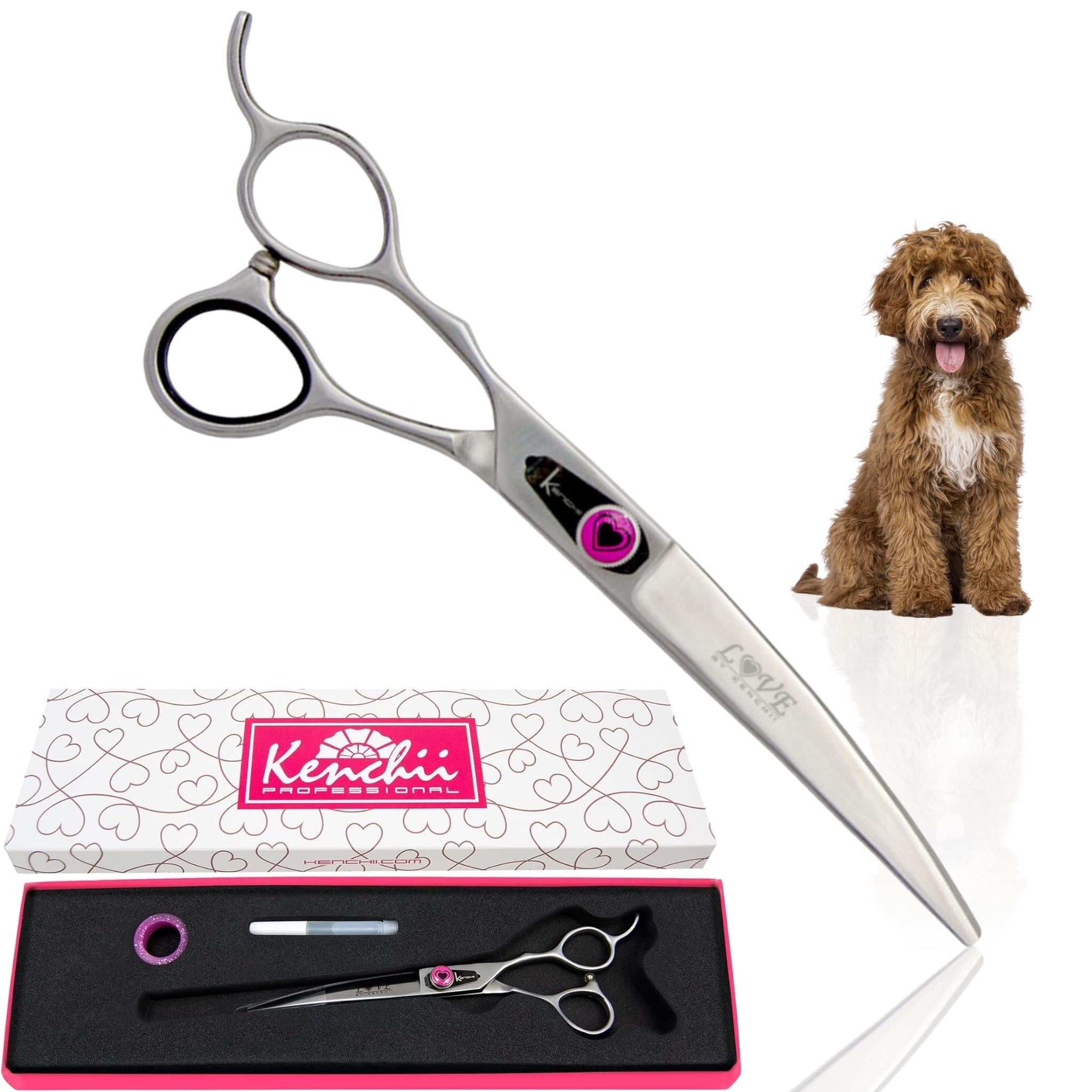 Kenchii Love left-handed dog grooming scissors curved blade delivers precise trims