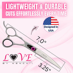 Kenchii Love left-handed dog grooming scissors ergonomic offset handles reduce wrist fatigue