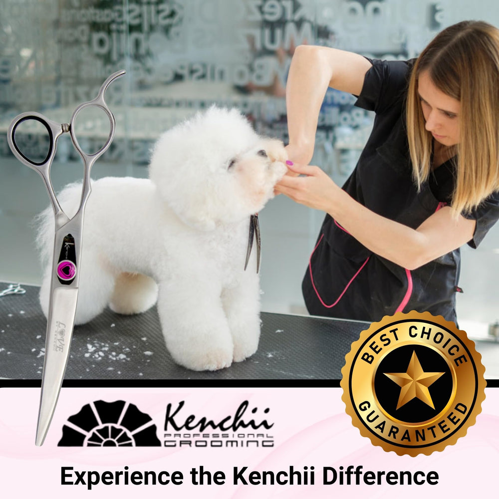 Kenchii Love left-handed dog grooming scissors satin finish resists wear during daily grooming