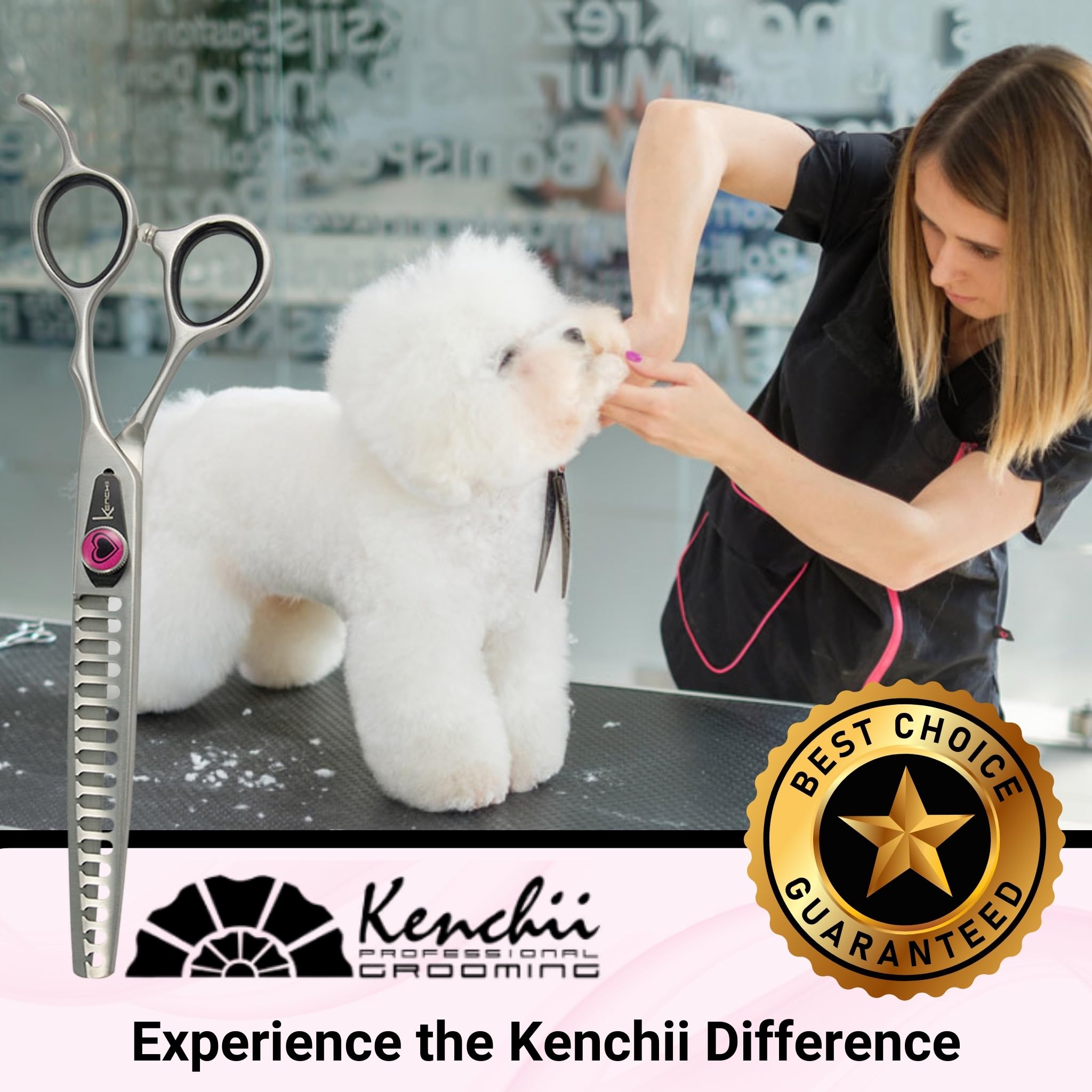 Kenchii Love premium Japanese alloy steel closeup underscores lasting sharpness across coat types.