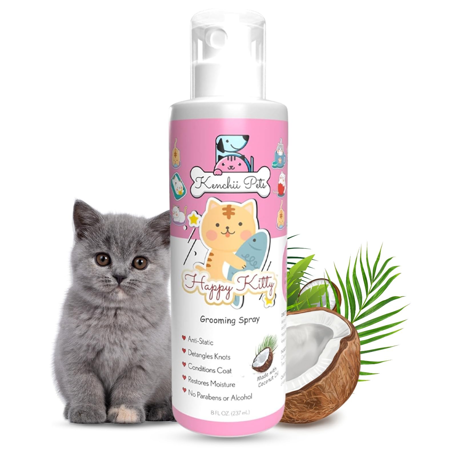 Kenchii spray gato: botella vertido, facilita desenredar el pelaje suave.