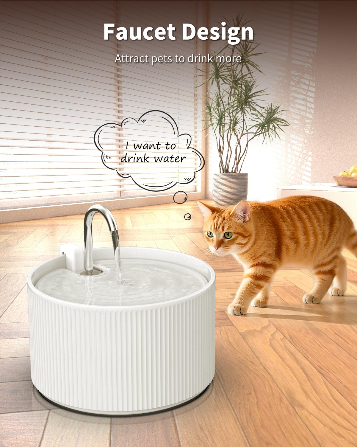 Kenepet ceramic water fountain 2.2L capacity—reduces frequent refills for busy households.