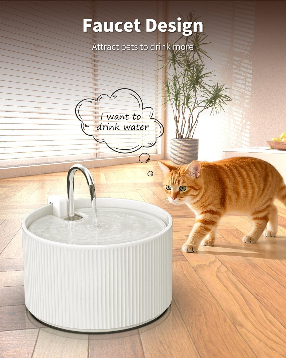 Kenepet ceramic water fountain 2.2L capacity—reduces frequent refills for busy households.