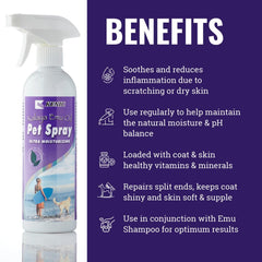 Kenic Emu Oil Spray application on paws—quick soothing during busy days