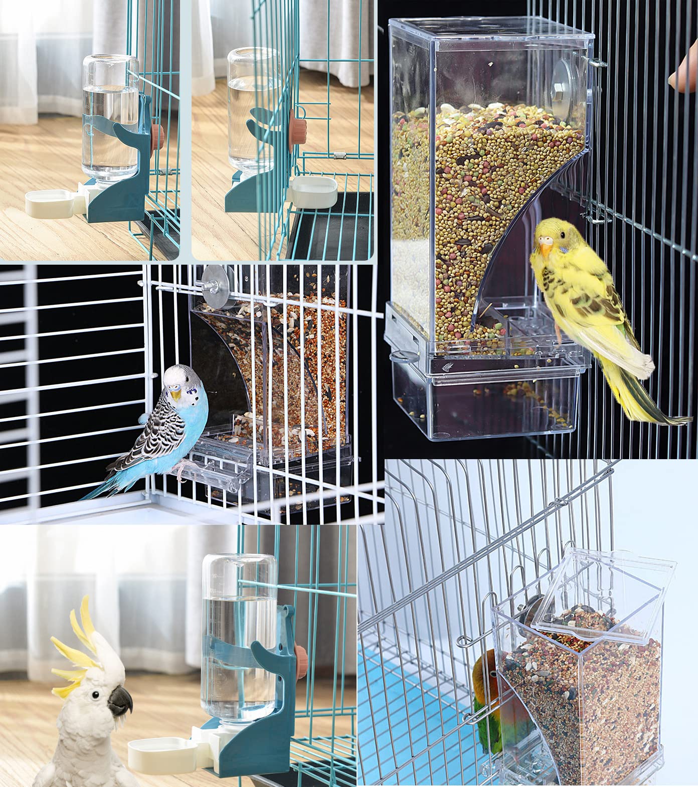 Kenond No Mess Bird Feeder and Water Dispenser mounted inside/outside cage