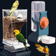 Kenond No Mess Bird Feeder Water Dispenser Set assembly on cage for tidy feeding