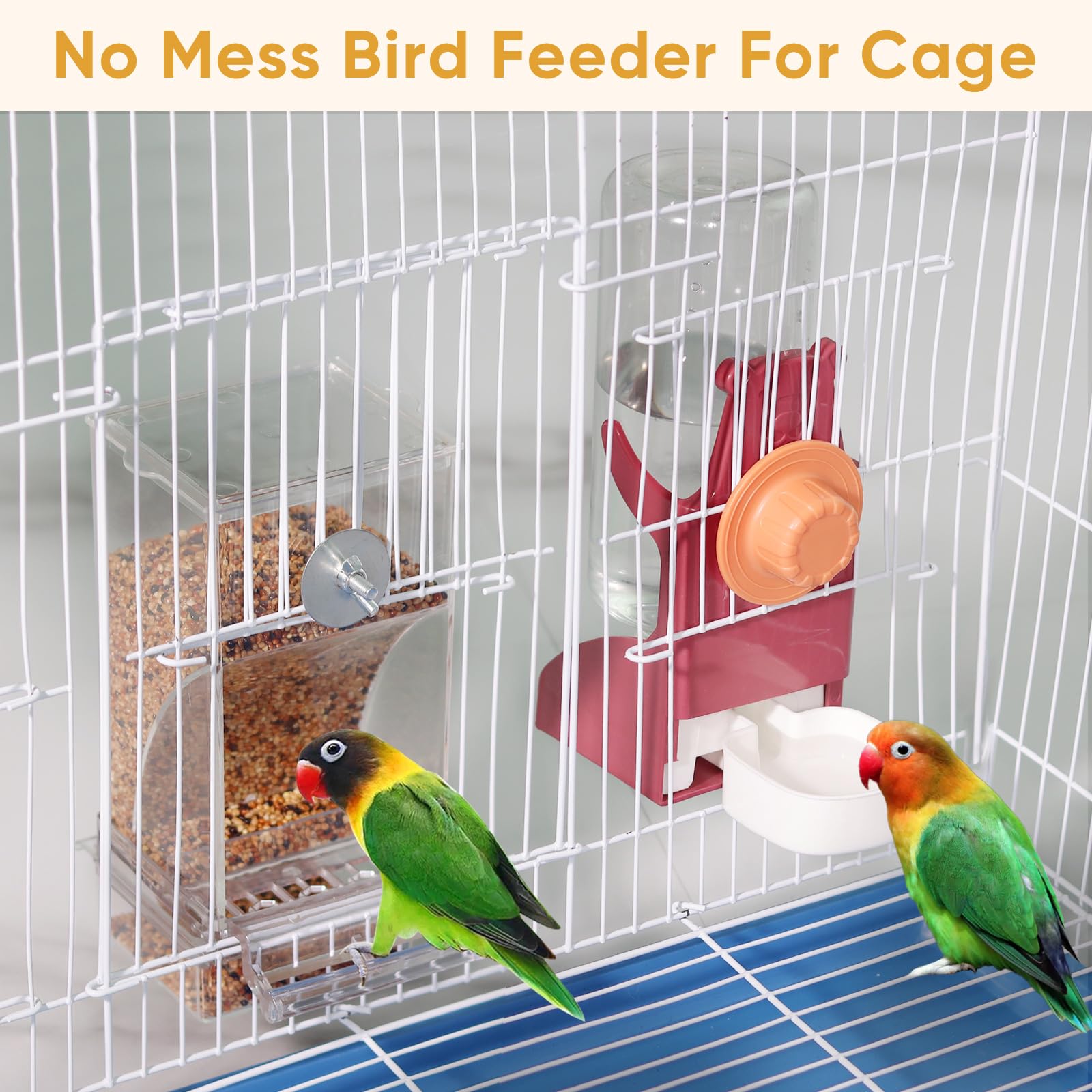 Kenond no-mess seed feeder red inside cage demonstrates waste-minimizing design