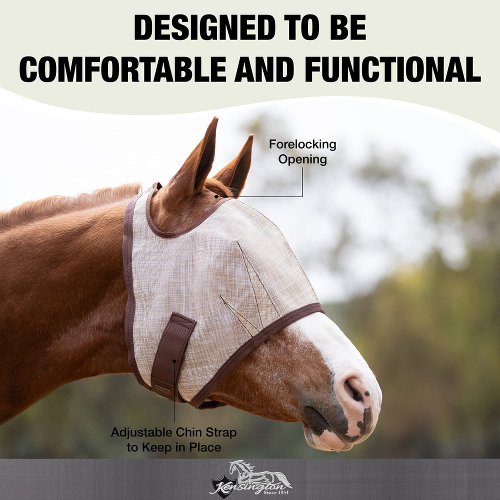 Kensington Fly Mask Web Trim close-up of woven mesh fabric's breathability.