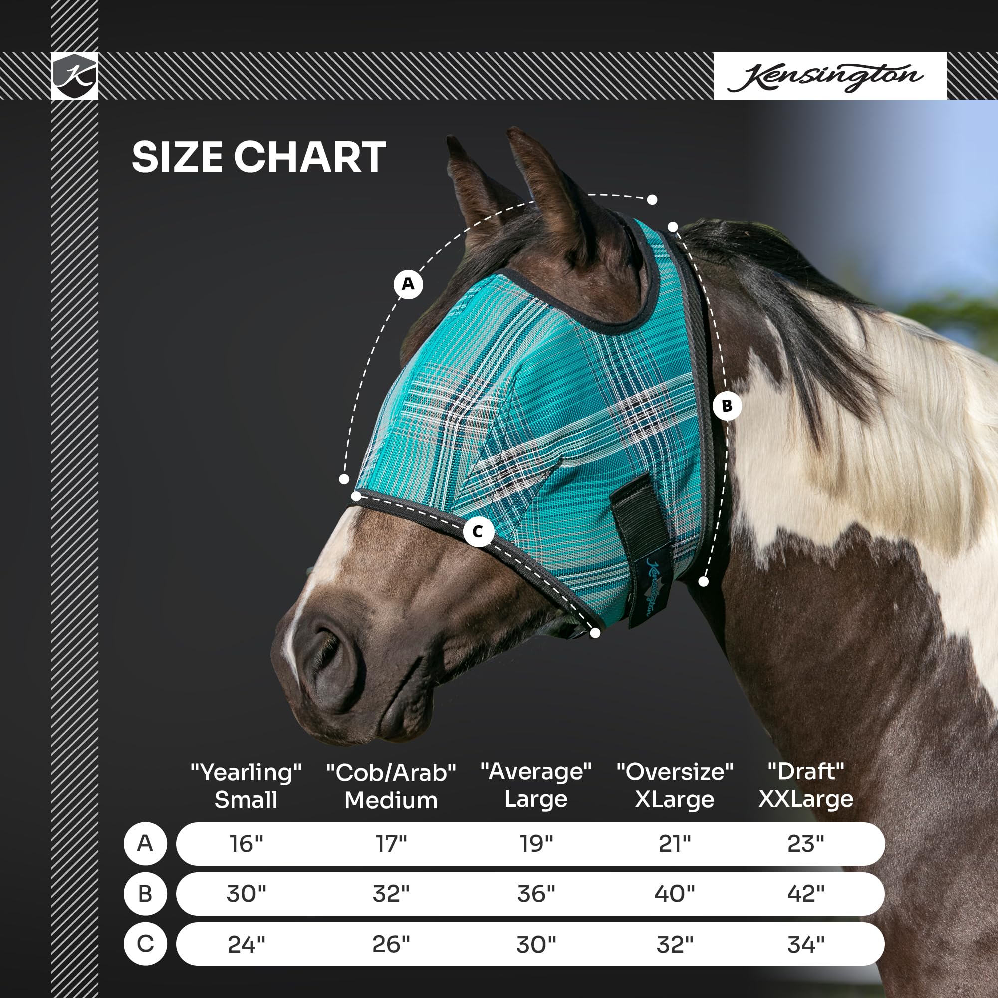Kensington Fly Mask Web Trim blocks sun rays for cooler sunny days.