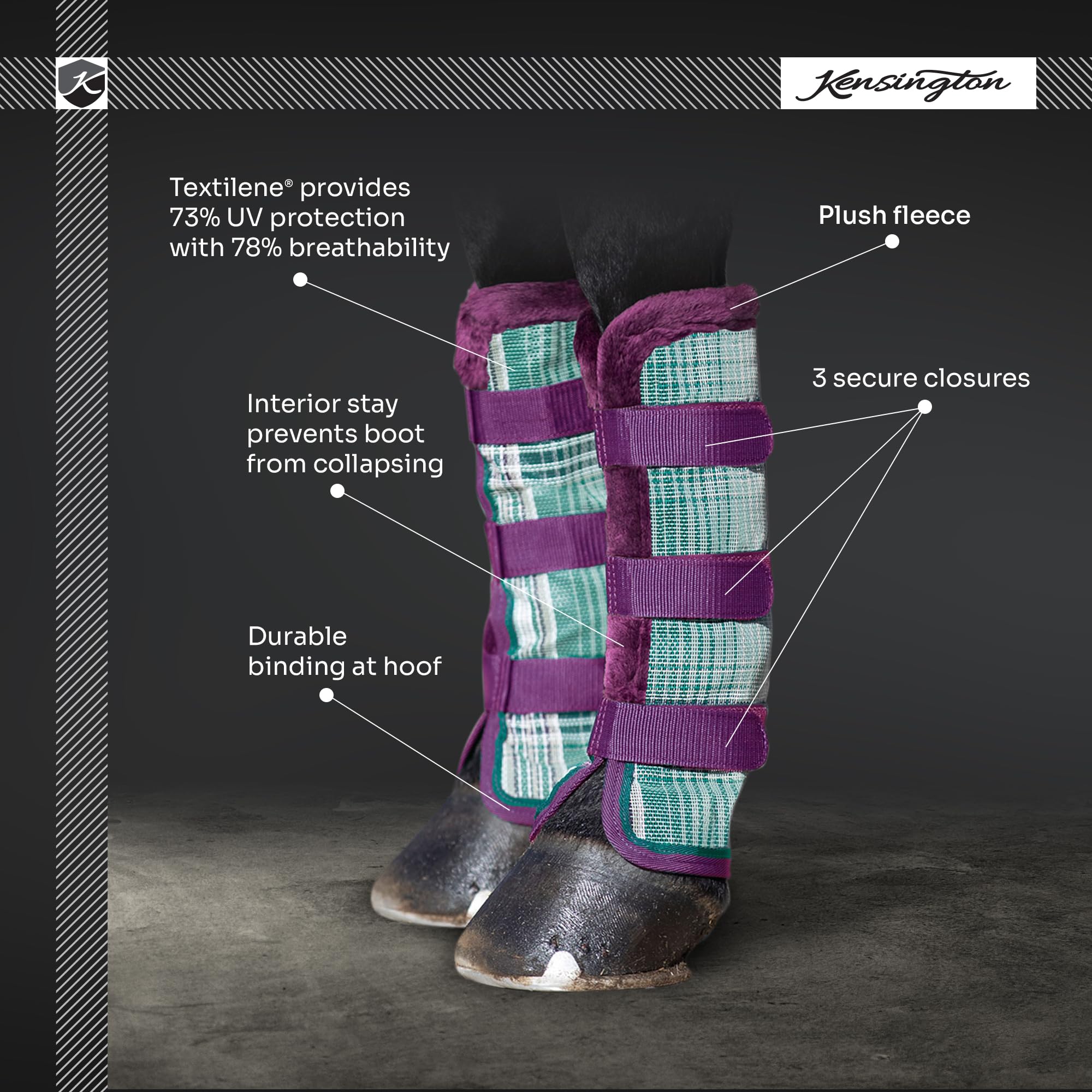 Kensington Horse Fly Boots Textilene fabric durability and wear resistance.