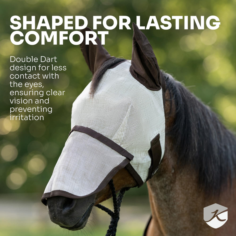 Kensington Signature fly mask double locking system keeps the mask securely in place.