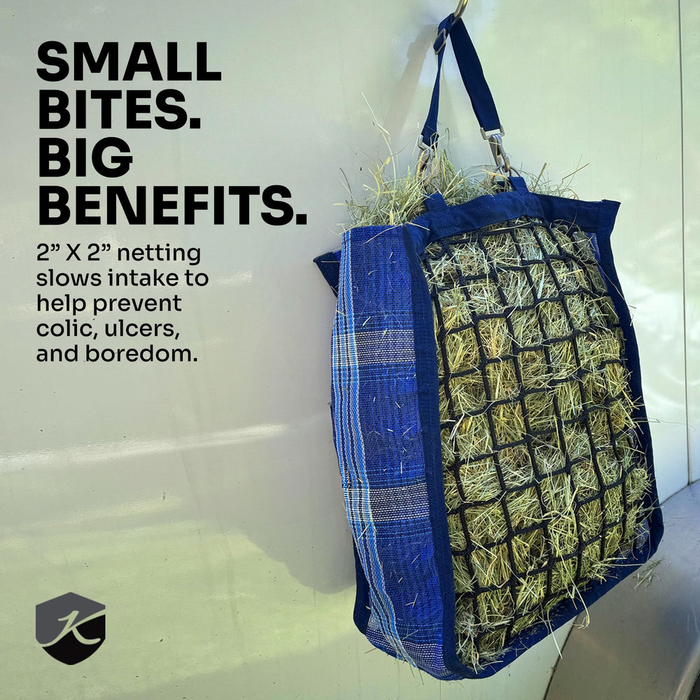 Kensington Slow Feed Hay Bag fits four flakes for balanced meals
