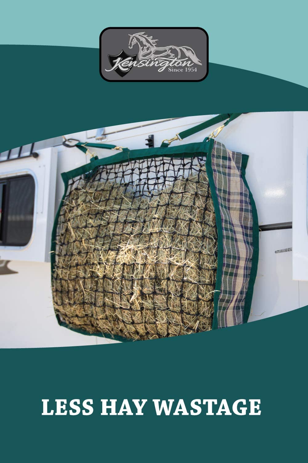 Kensington Slow Feed Hay Bag top closure helps deter tampering during meals