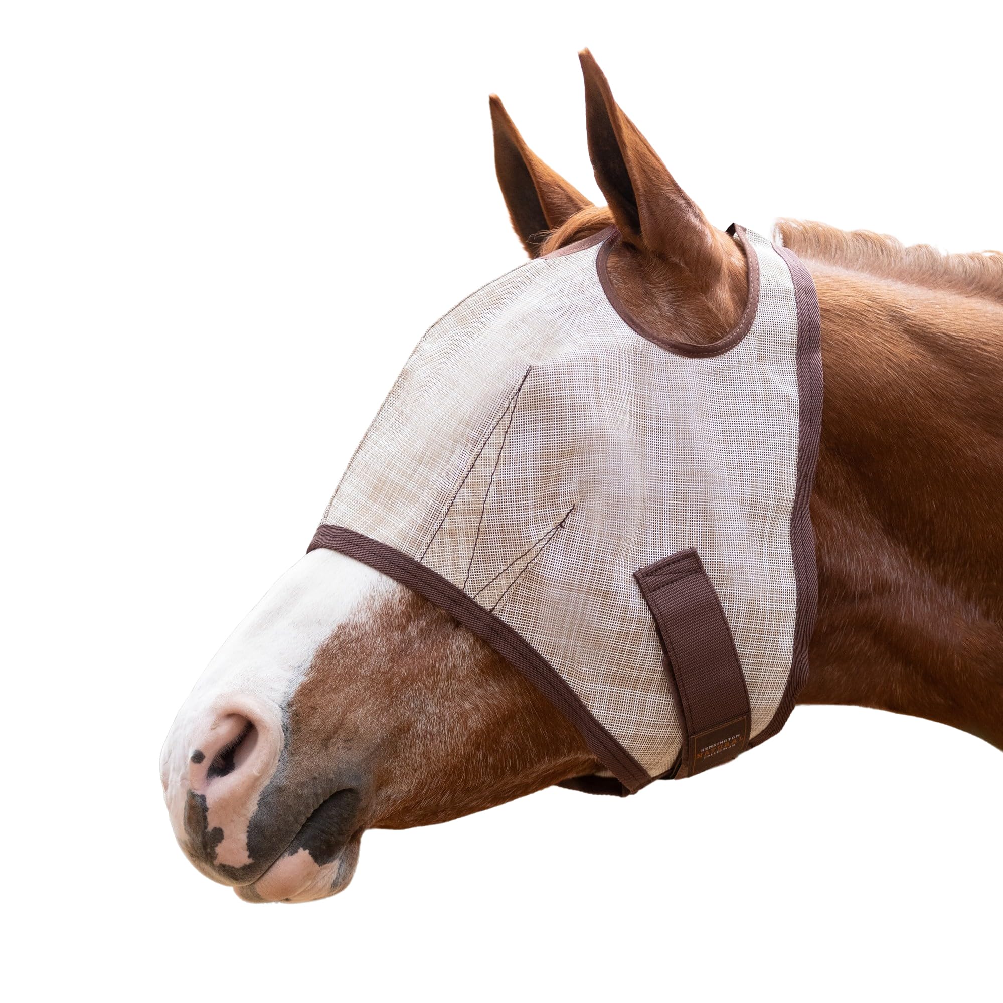 Kensington UV Horse Fly Mask desert sand front view offers sun and insect protection