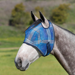 Kensington UV horse fly mask dual ear holes side view for comfortable wear.
