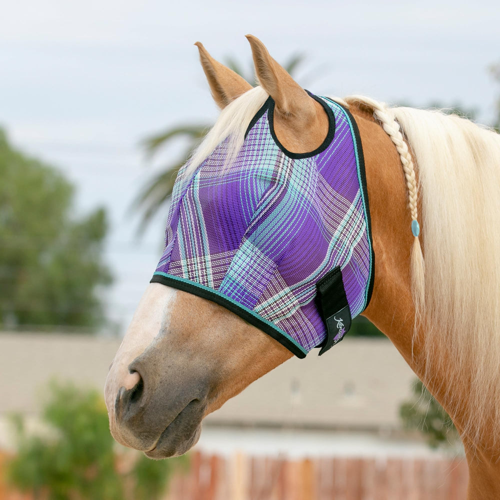 Kensington UV Horse Fly Mask side view shows dual ear openings for comfortable wear.
